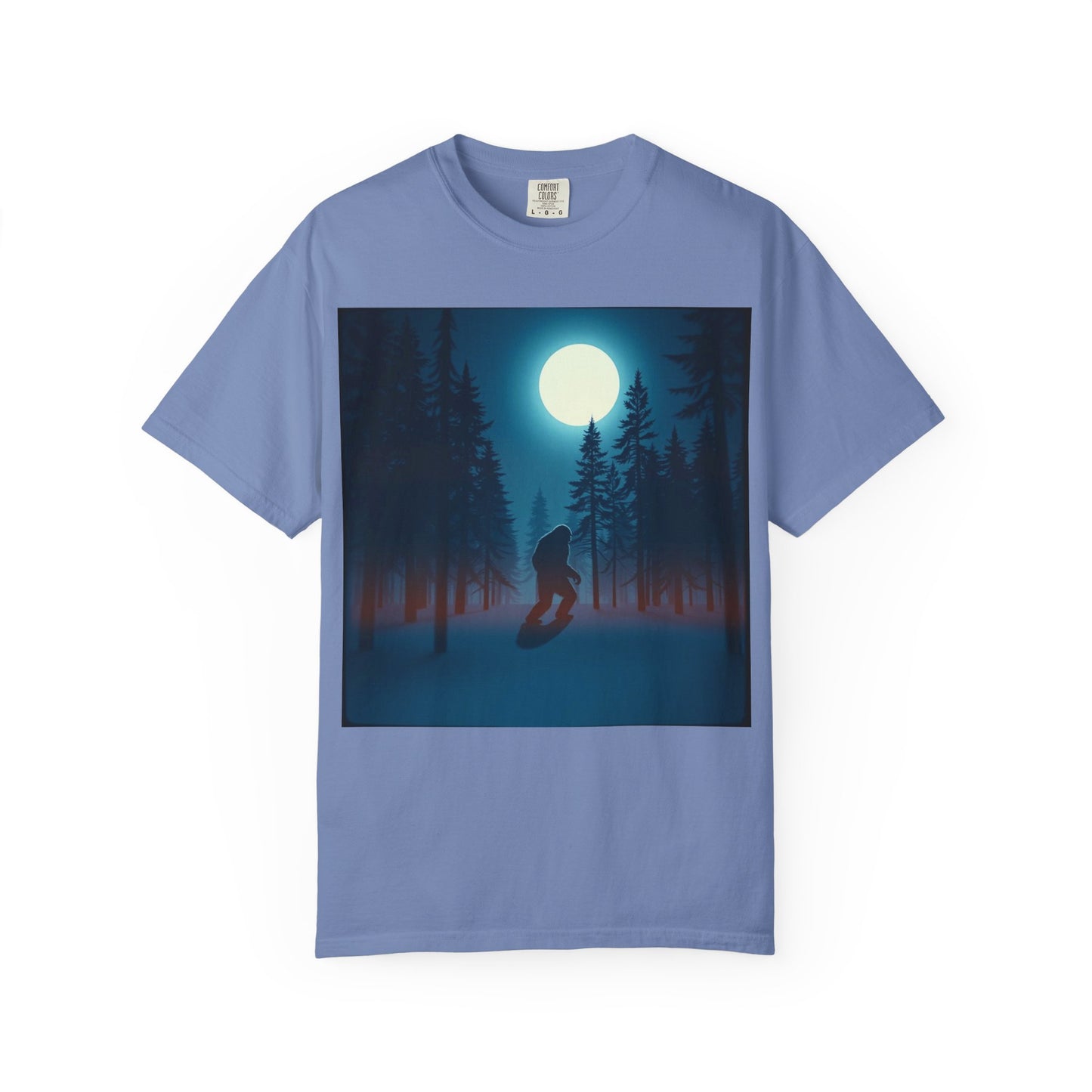 Moonlit Forest Snowboarder T-Shirt, Cozy Adventure Tee, Winter Sports Gift, Unisex Apparel, Outdoor Vibes