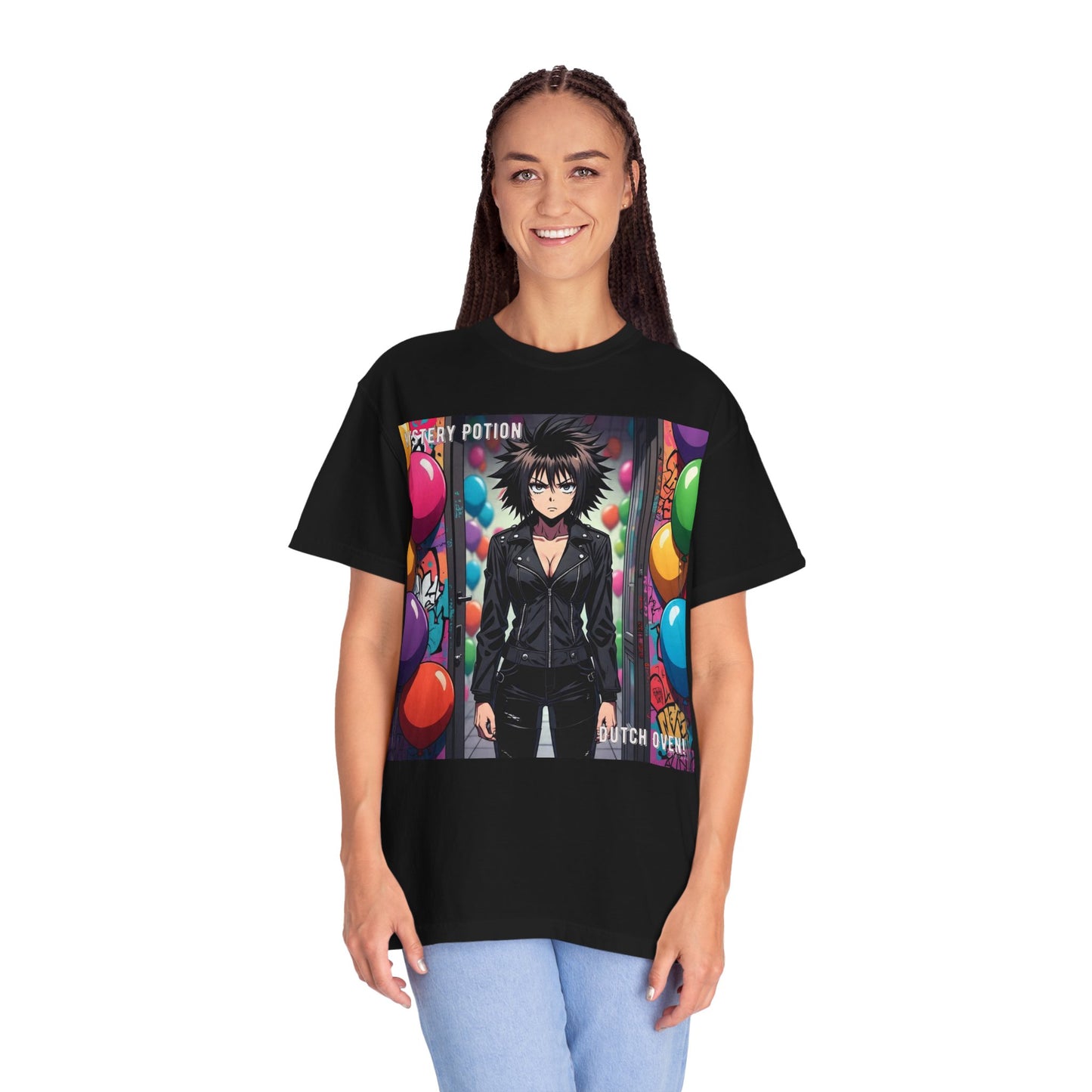 Mystery Potion's 'Dutch Oven', Whimsical Grabber Style Anime Graphic T-shirt featuring Bold Art, Anime Style Tee, Unisex Casual Wear, Gift for Friends, Trendy Statement Shirt
