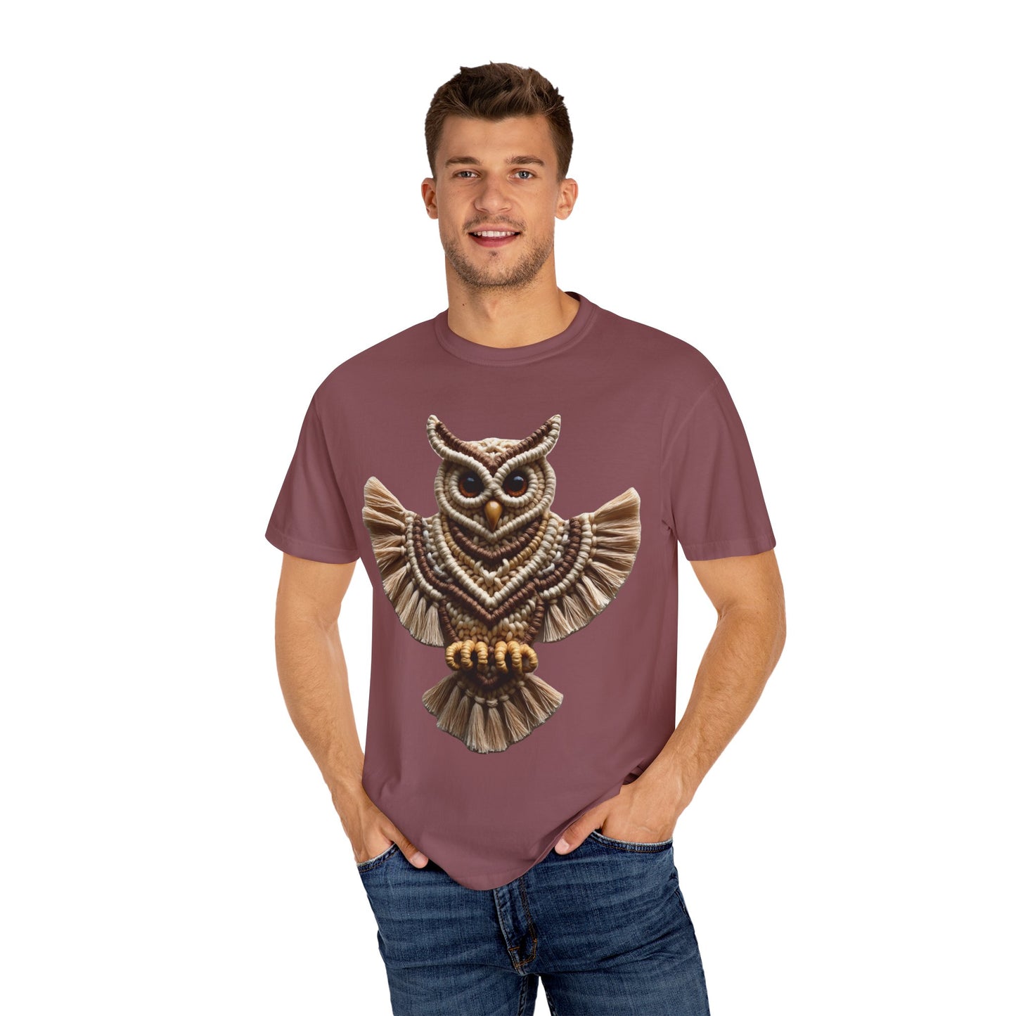 Artistic Macrame Owl T-Shirt, Unisex Graphic Tee, Nature Lover Gift, Bohemian Style Shirt, Wildlife Art Apparel, Unique Owl Design