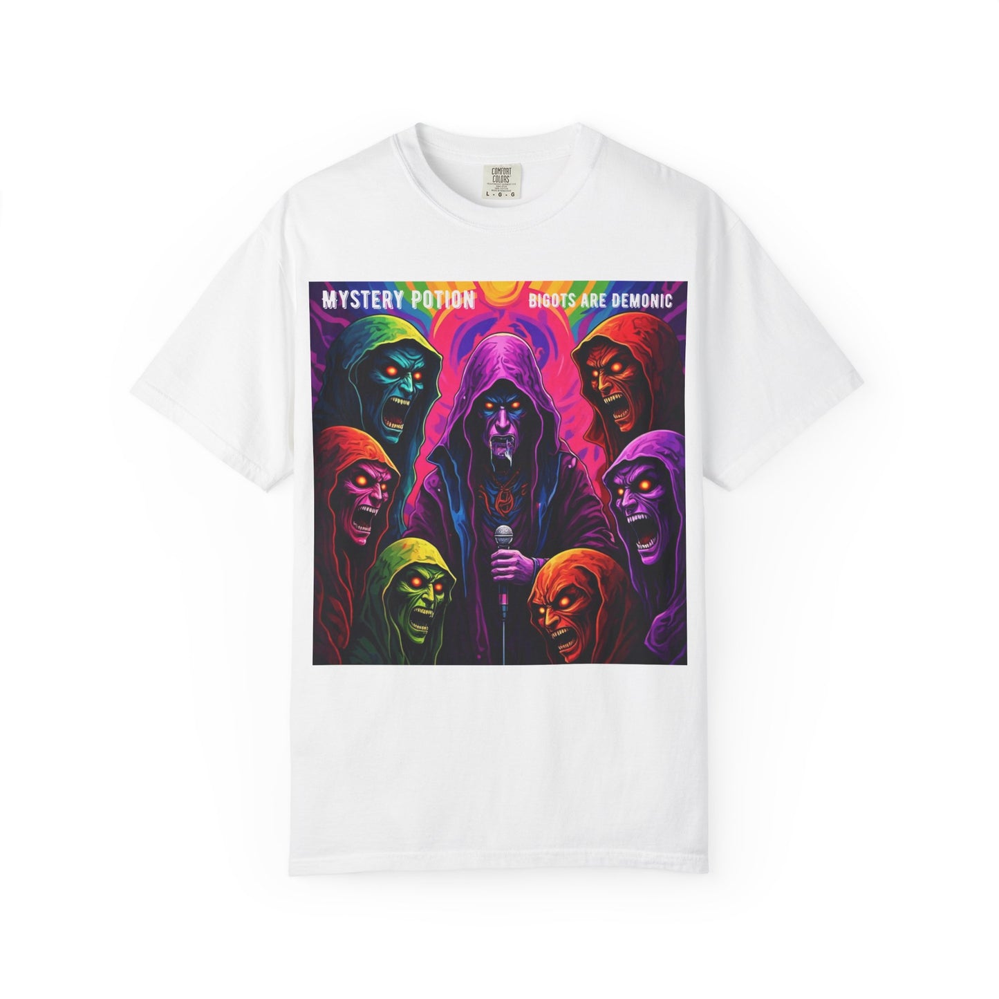 Mystery Potion Graphic Tee | Unisex Halloween T-shirt, Spooky Gift, "Bigots Are Demonic" Graphic Shirt, Witchy Apparel, Unique Casual Wear