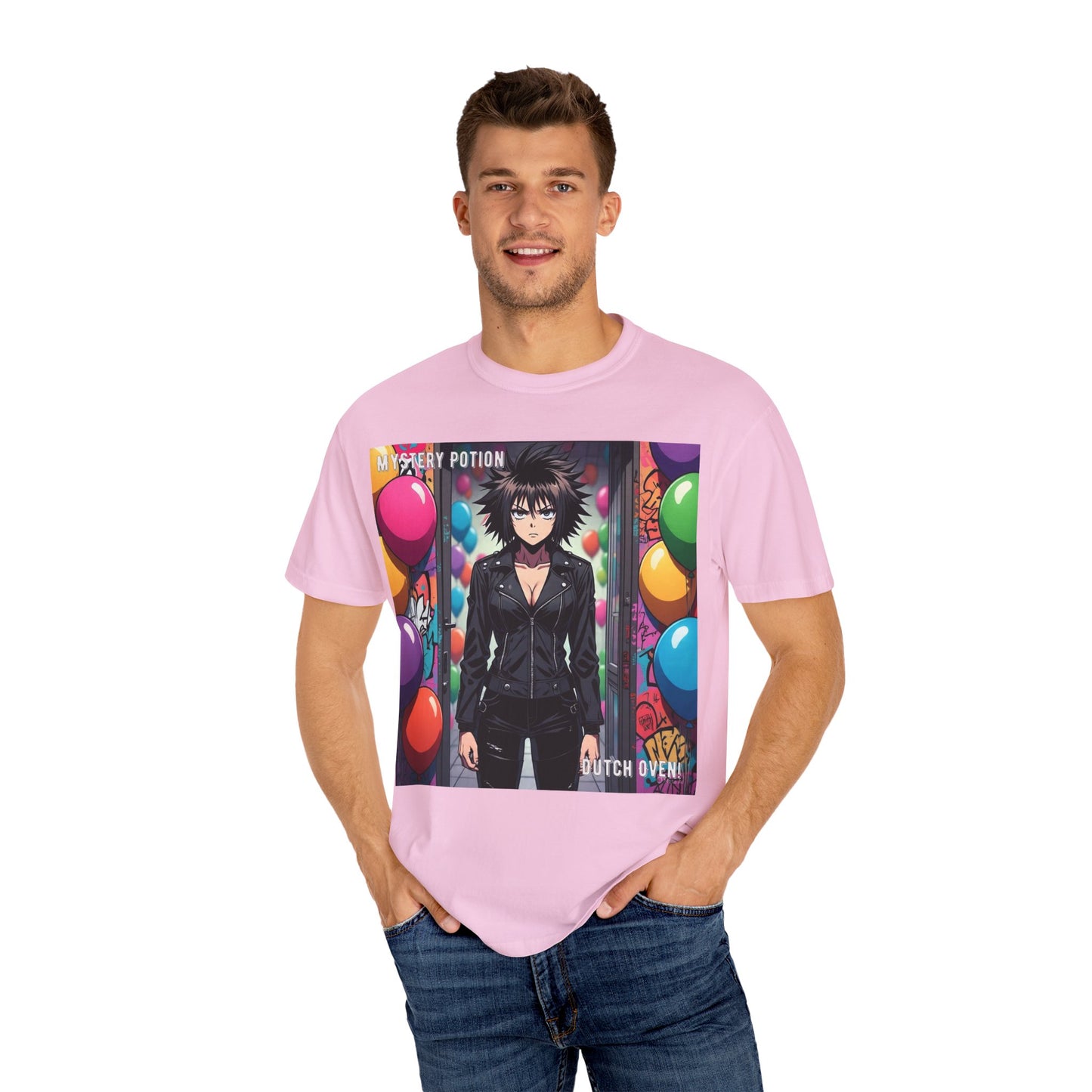 Mystery Potion's 'Dutch Oven', Whimsical Grabber Style Anime Graphic T-shirt featuring Bold Art, Anime Style Tee, Unisex Casual Wear, Gift for Friends, Trendy Statement Shirt