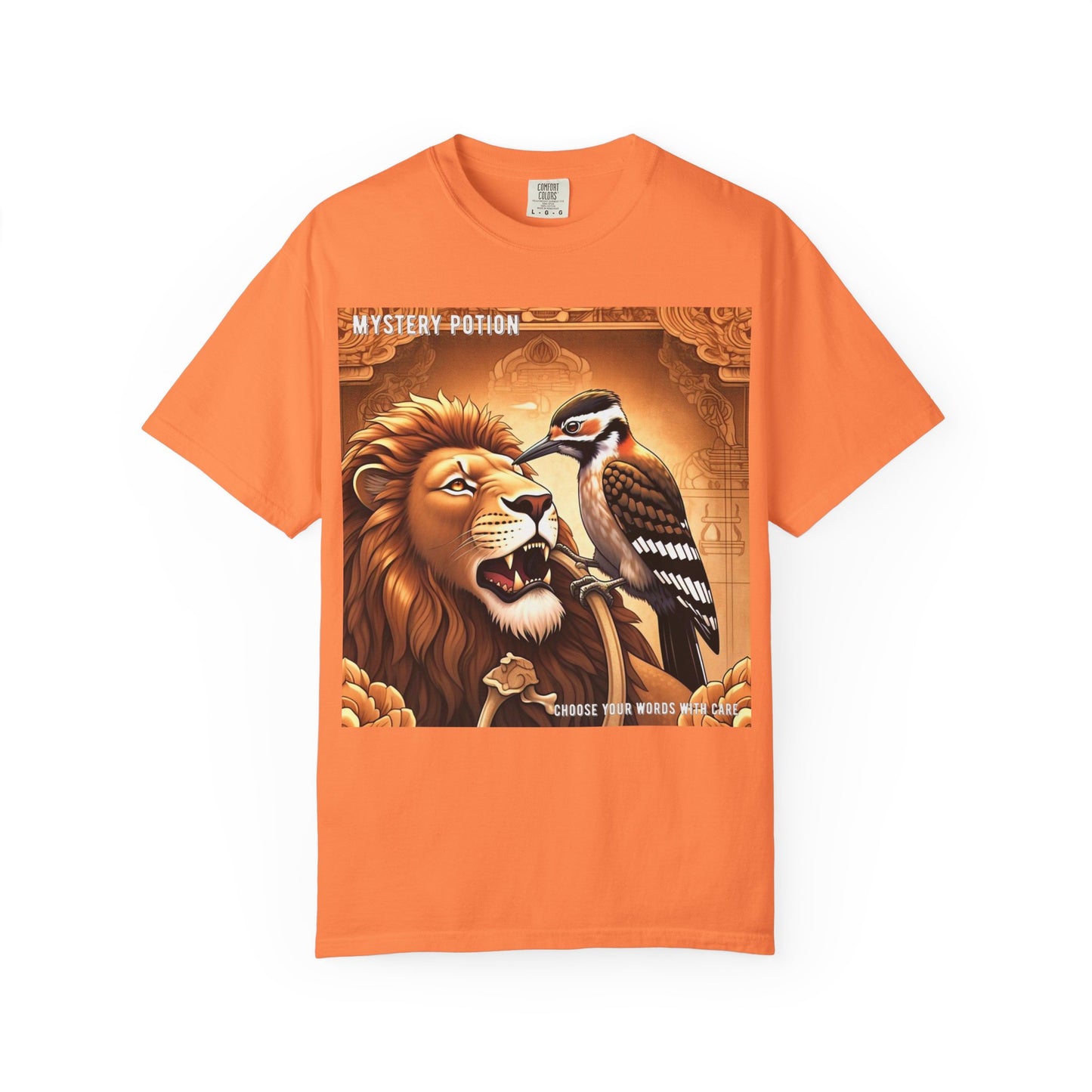 Mystical Lion & Bird T-Shirt | Unique Graphic Tee, Unisex Apparel, Gift for Nature Lovers, Bohemian Style, Festival Wear