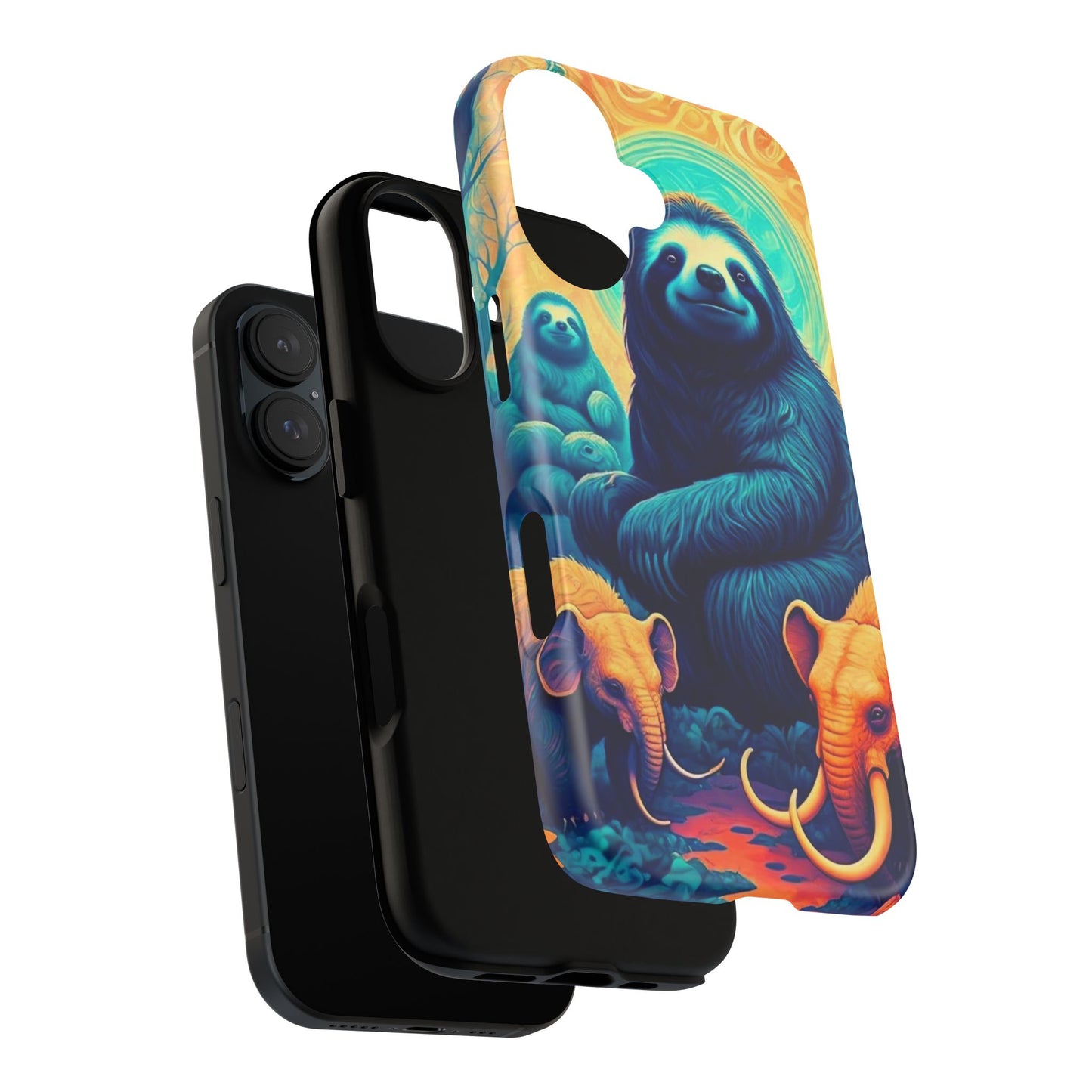 Vibrant Prehistoric Animal Phone Case, Cute Giant Sloth and Mastodon Elephant Design, Unique Gift for Nature Lovers, Colorful Case for Wildlife Enthusiasts