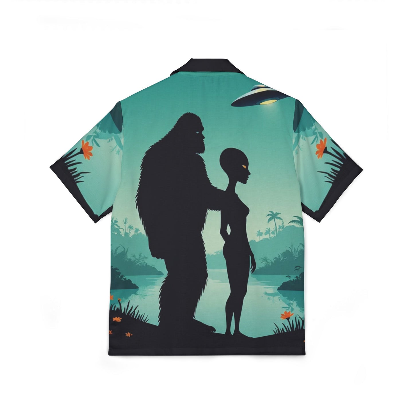 Men's Alien Bigfoot Hawaiian Camp Shirt, Retro Vacation Style, Perfect for Beach Parties, Summer BBQs, Men's Summer Wear, Unique Gift Idea
