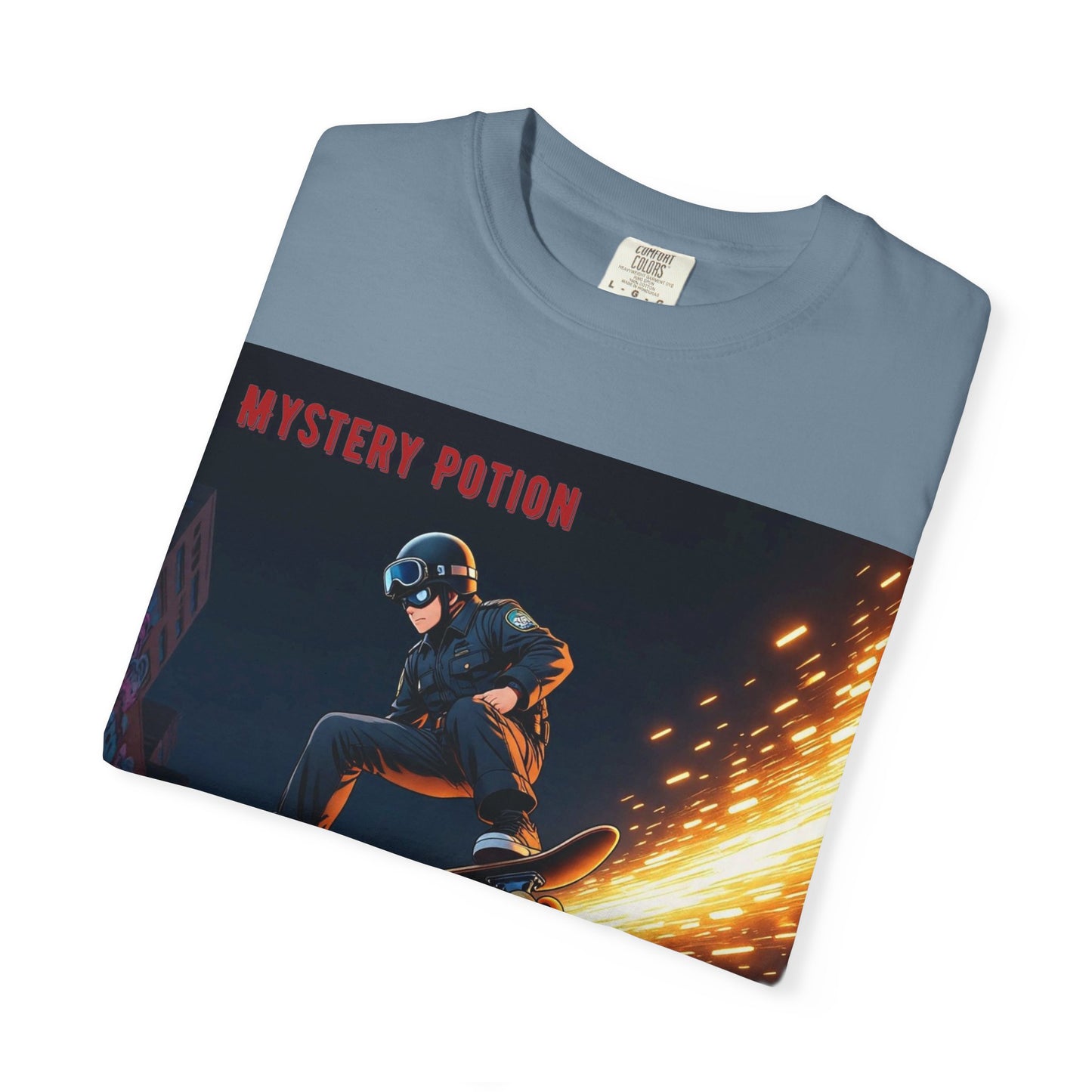'Stop! He's A Cop!' by Mystery Potion, Skateboard Hardcore Punk T-shirt, Cozy Graphic Tee, Perfect Gift for Skaters, Unisex Streetwear Shirt, Trendy Casual Wear