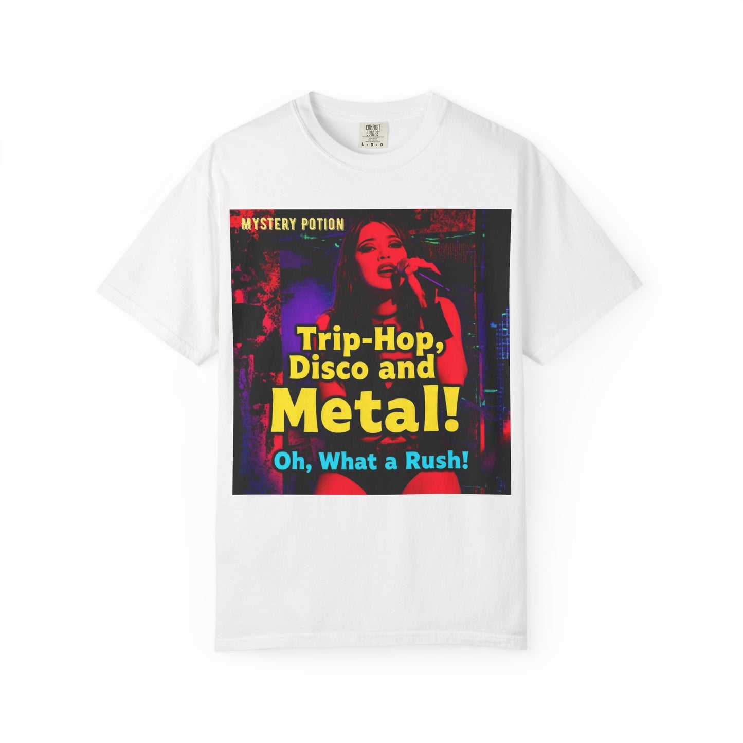 Trip Hop, Disco and Metal! Oh, What a Rush Vibrant Music-Themed Unisex T-shirt | Perfect Gift for Music Lovers, Concert Attendees, Band Merch, Festival Apparel, and Casual Wear