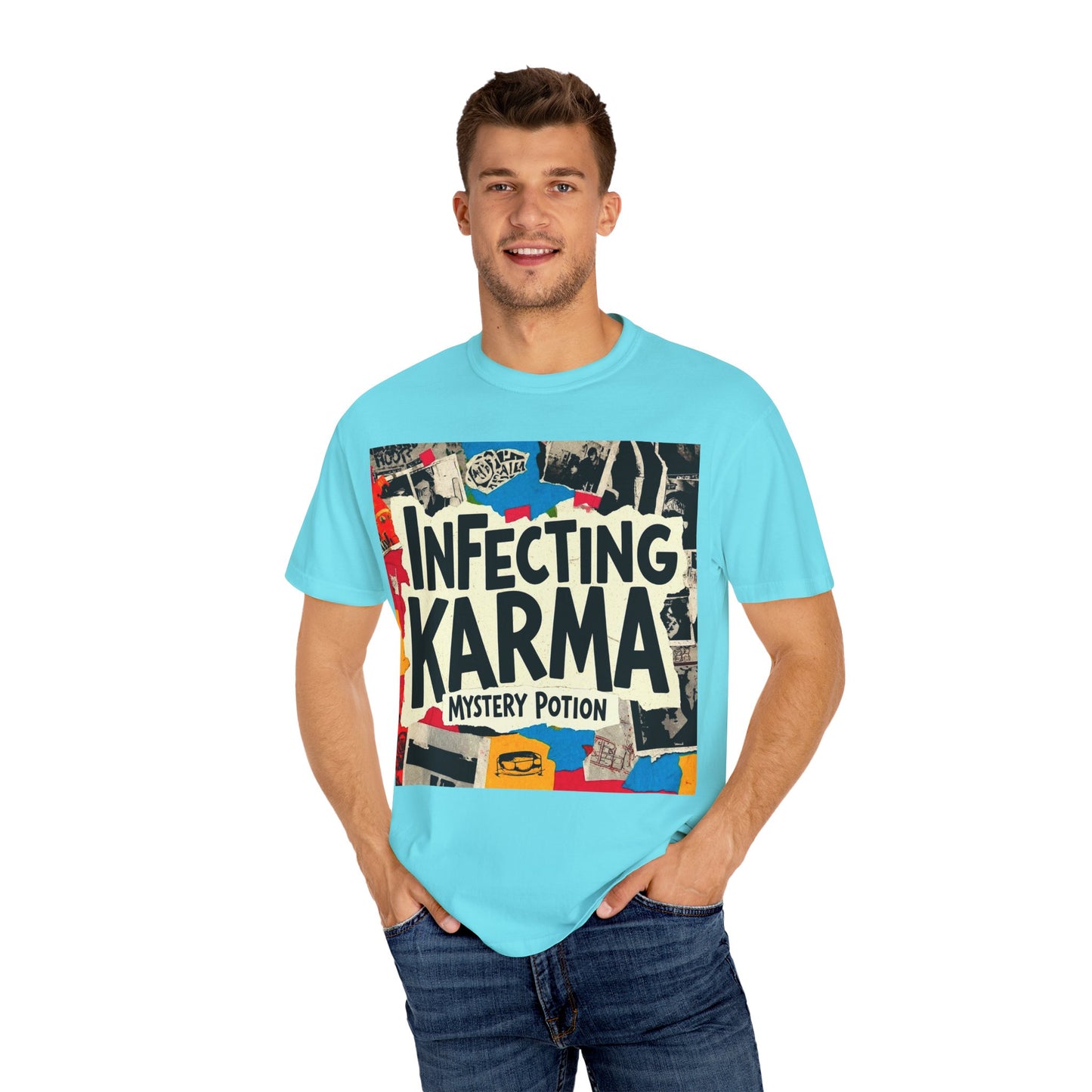 'Infecting Karma' by Mystery Potion, Mystical Vibes T-shirt Design - Summer Casual Wear, Gift for Friends, Festival Apparel, Unique Statement Tee