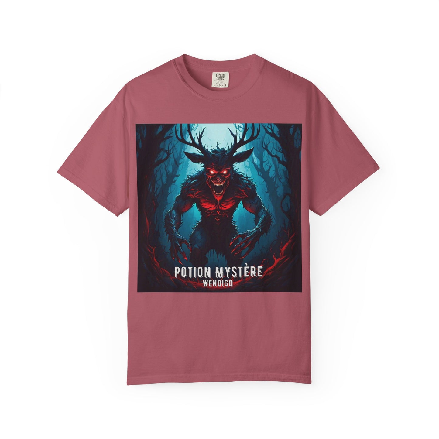 Mystical Wendigo T-Shirt, Unisex Garment-Dyed Tee, Potion Mystère Shirt, Halloween Apparel, Unique Graphic Tee