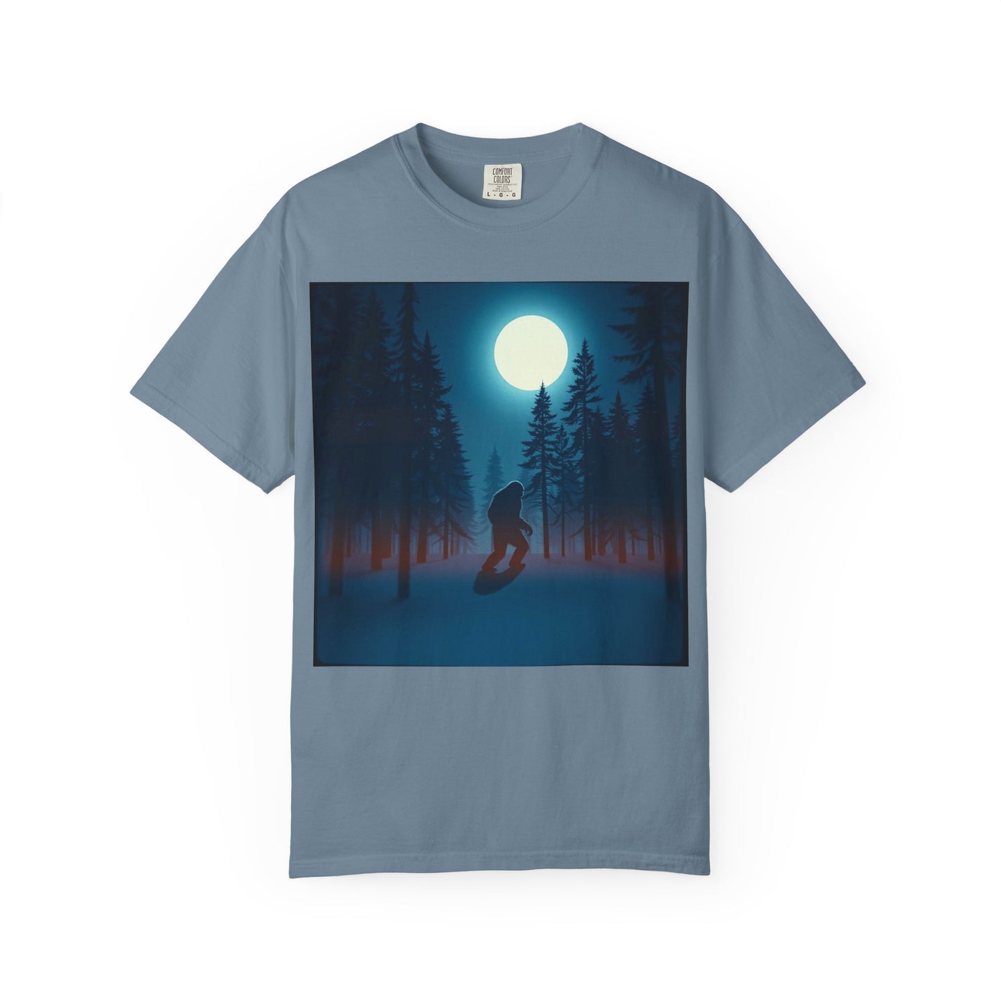 Moonlit Forest Snowboarder T-Shirt, Cozy Adventure Tee, Winter Sports Gift, Unisex Apparel, Outdoor Vibes
