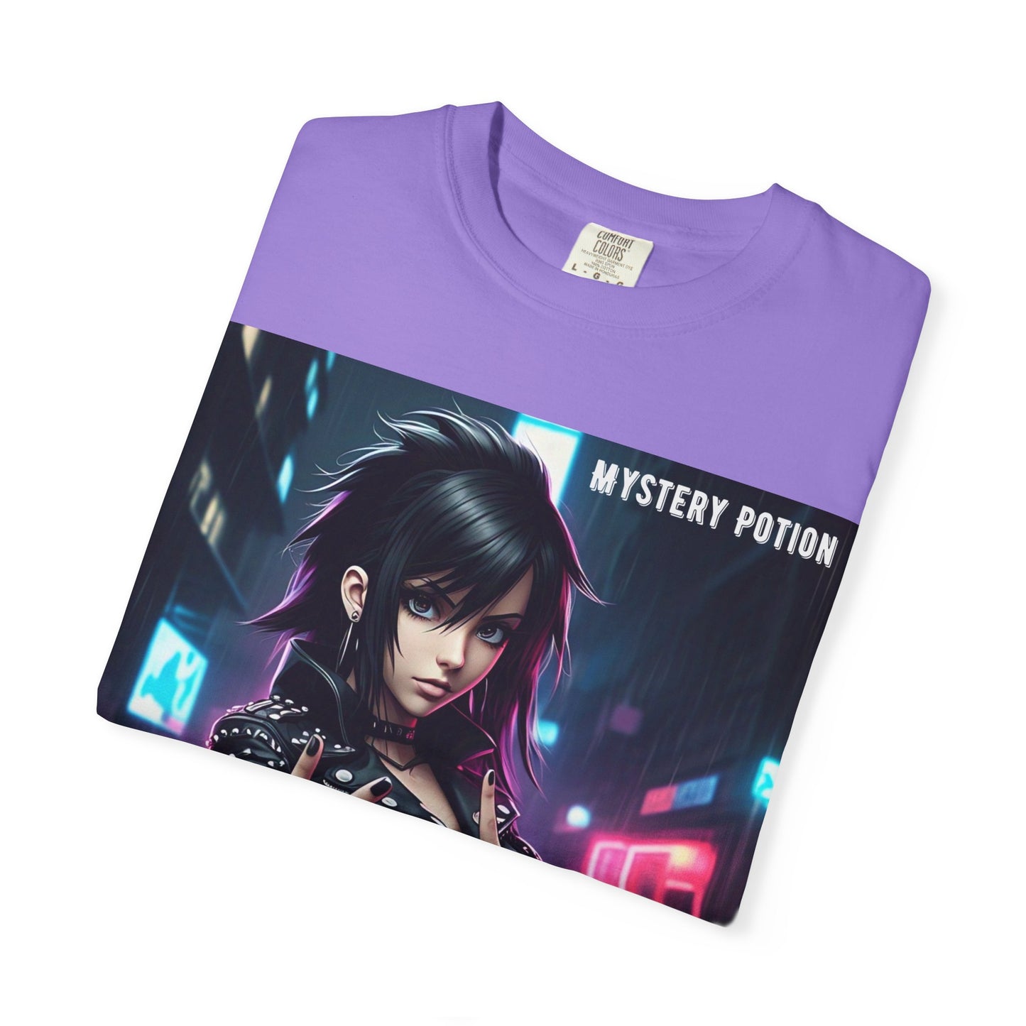 'Gibberish' by Mystery Potion, Cyberpunk Manga Graphic T-Shirt, Edgy Streetwear, Unisex Tee, Vintage Look, Gaming Style, Art Lover Gift