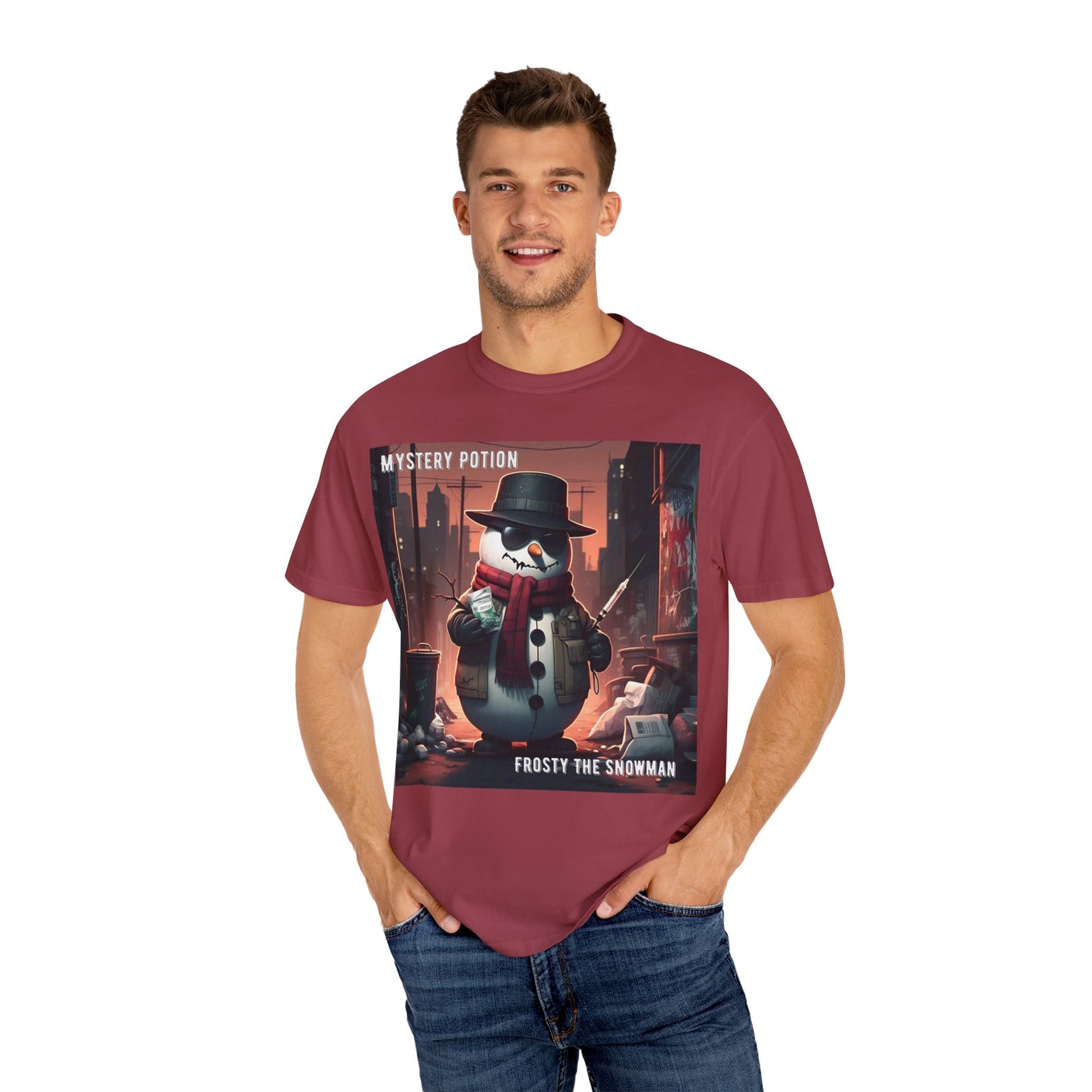 Frosty The Snowman by Mystery Potion, Parody T-Shirt | Unisex Holiday Tee, Winter Decoration, Gift for Christmas, Cozy Casual Style, Fun Snowman Design