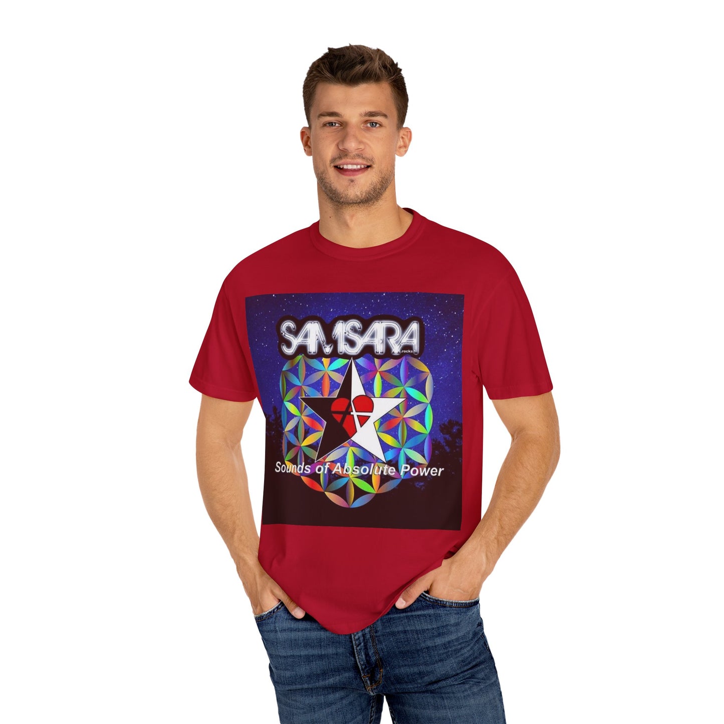 Sounds Of Absolute Power by Samsara Vibrant Graphic T-Shirt for Nature Lovers, Unisex Tee, Festival Wear, Gift for Music Enthusiasts, Bohemian Style Apparel