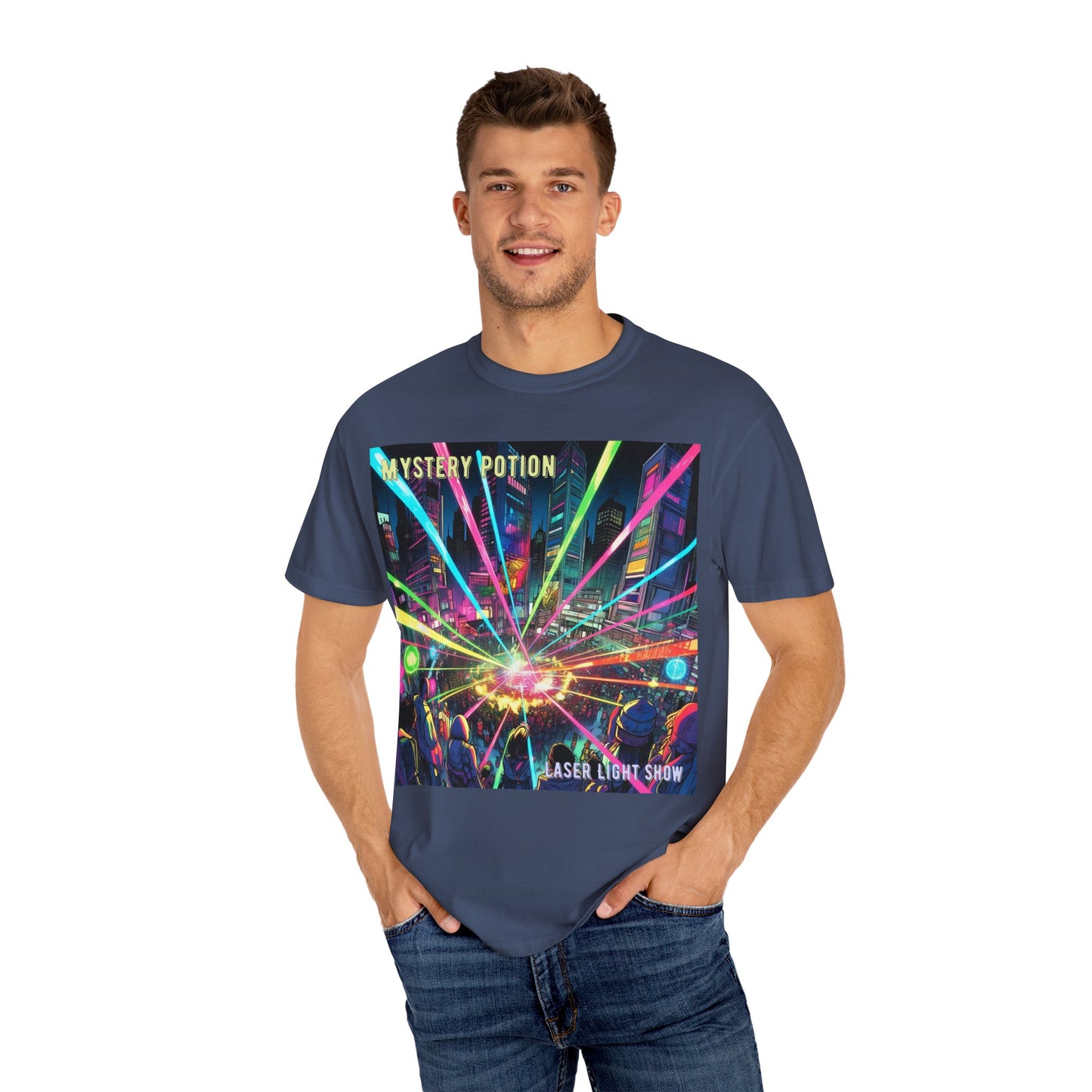 Mystery Potion Laser Light Show Tee, Unisex Graphic T-Shirt, Festival Wear, Concert Shirt, Party Outfit, Colorful Apparel