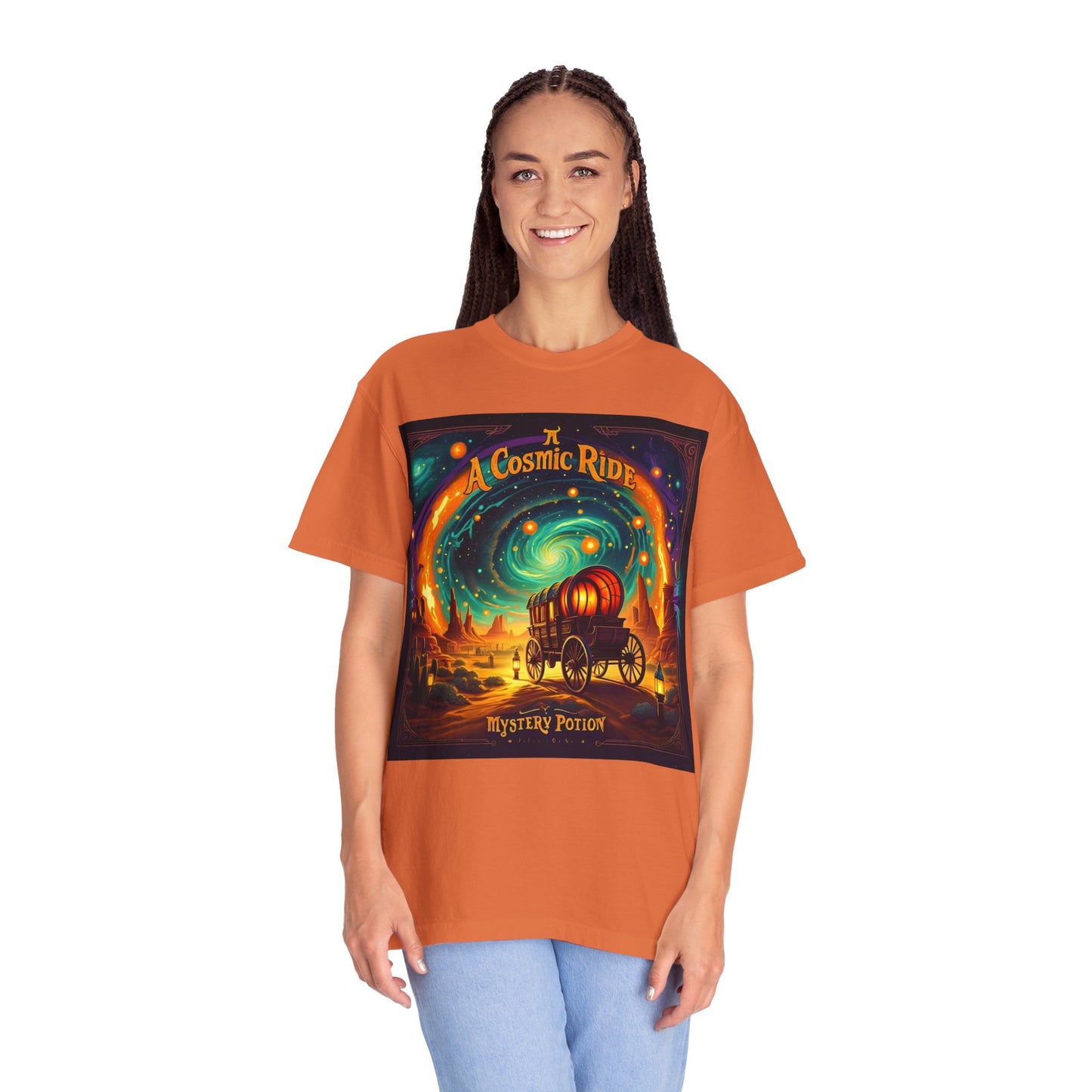 A Cosmic Ride by Mystery Potion T-Shirt, Unisex Graphic Tee, Country Western Festival Wear, Bohemian Style, Gift for Dreamers, Mystical Art Shirt