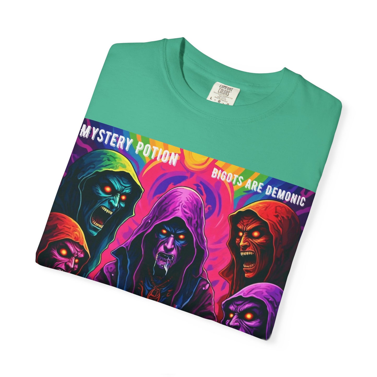 Mystery Potion Graphic Tee | Unisex Halloween T-shirt, Spooky Gift, "Bigots Are Demonic" Graphic Shirt, Witchy Apparel, Unique Casual Wear