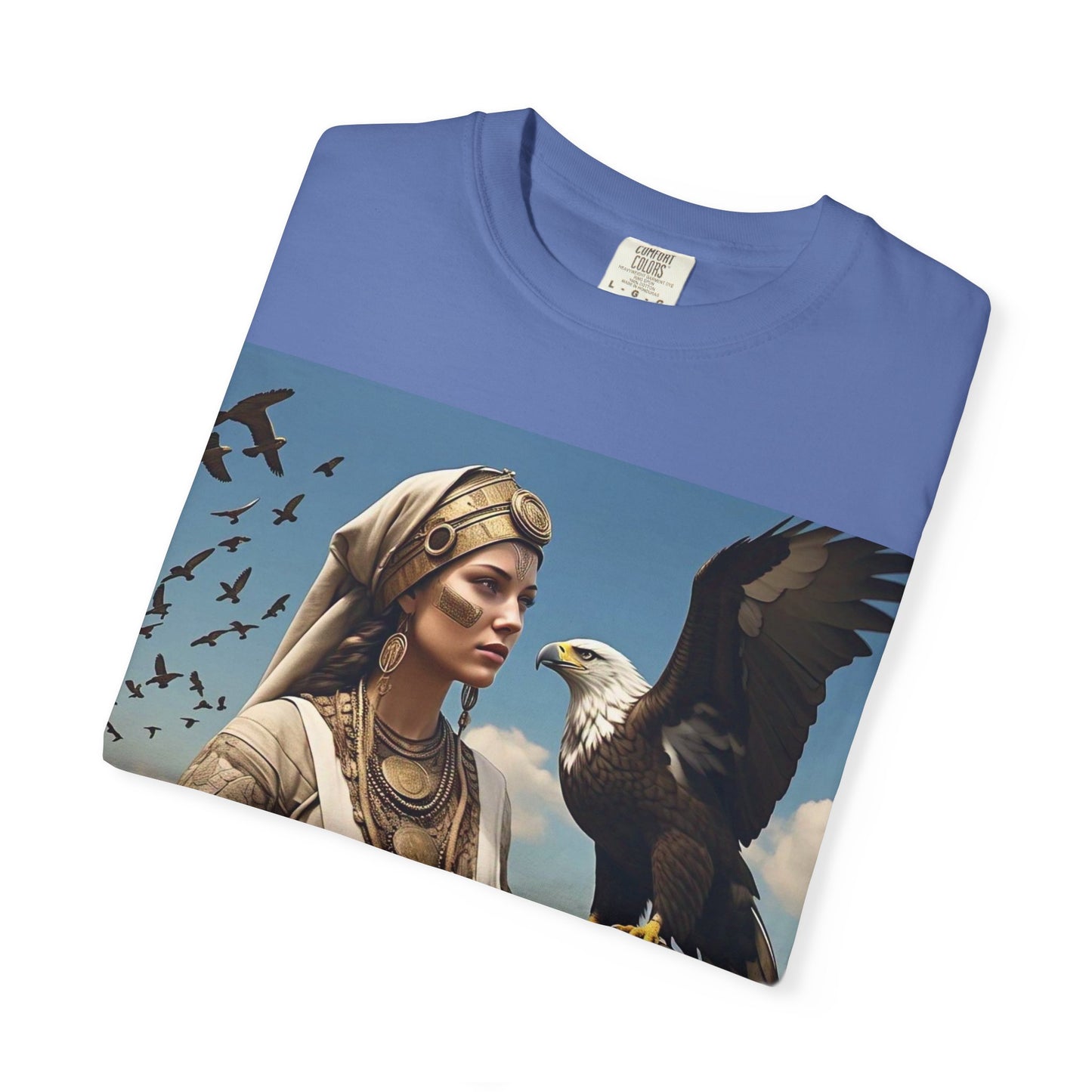 Empowered Eagle and Scythian Woman T-Shirt, Unisex Garment-Dyed Tee, Nature Lover Shirt, Gift for Bird Enthusiasts, Unique Graphic Tee