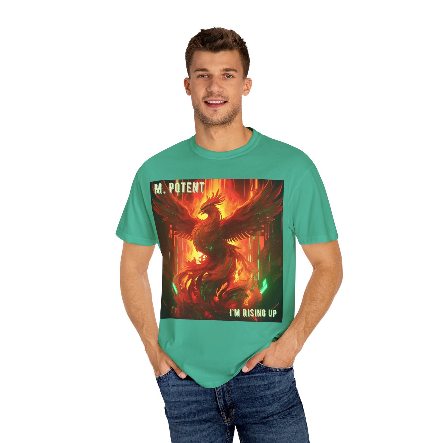 'I'm Rising Up' by M. Potent, Phoenix Rising Unisex T-shirt, Motivational Graphic Tee, Gift for Art Lovers, Inspirational Shirt, Trendy Fashion