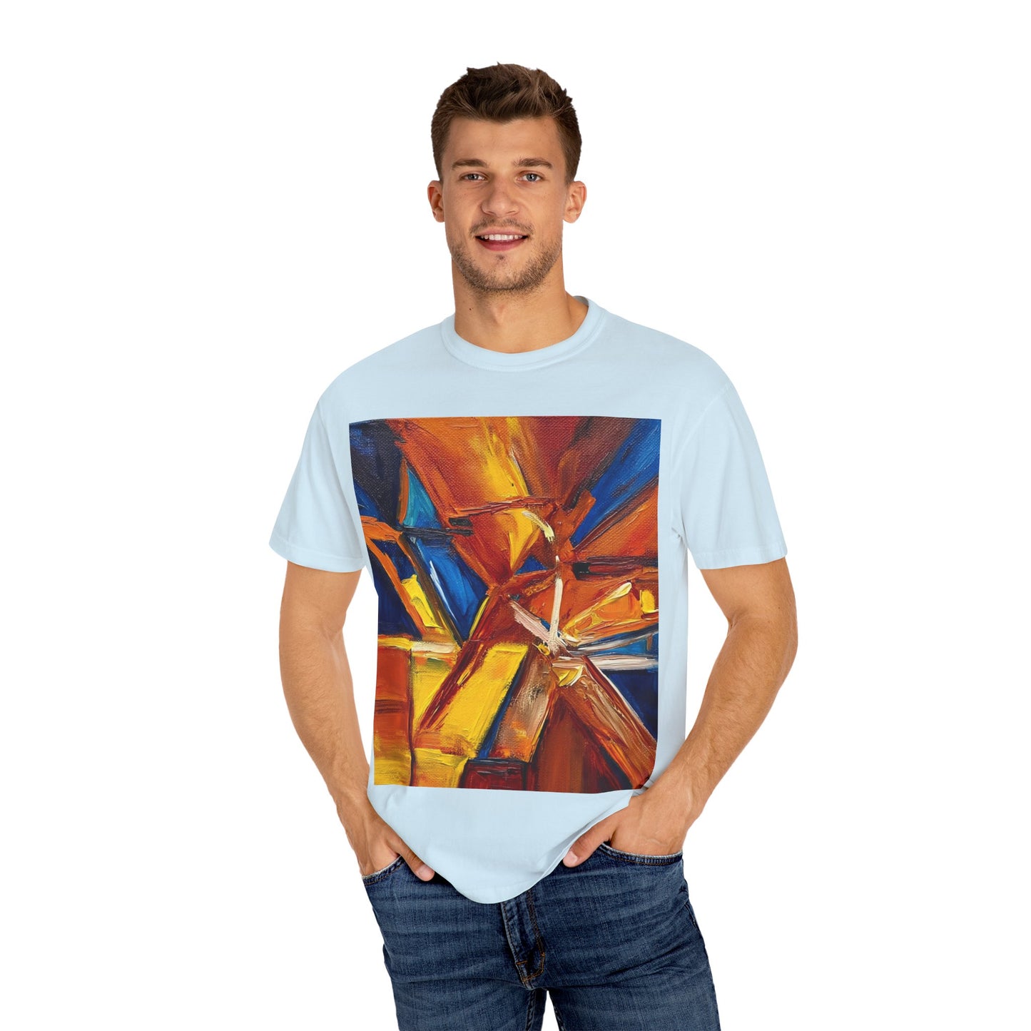 Vibrant Abstract Art T-shirt, Unisex Garment-Dyed Tee, Colorful Graphic Shirt, Stylish Artwear, Unique Gift Idea for Art Lovers