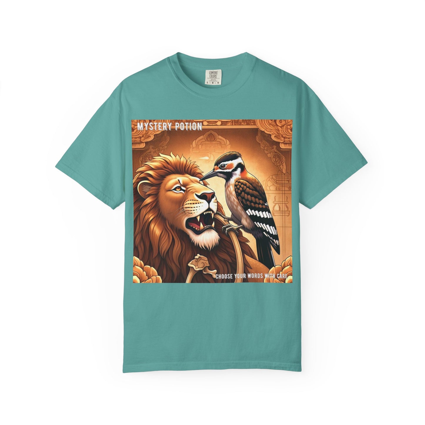 Mystical Lion & Bird T-Shirt | Unique Graphic Tee, Unisex Apparel, Gift for Nature Lovers, Bohemian Style, Festival Wear