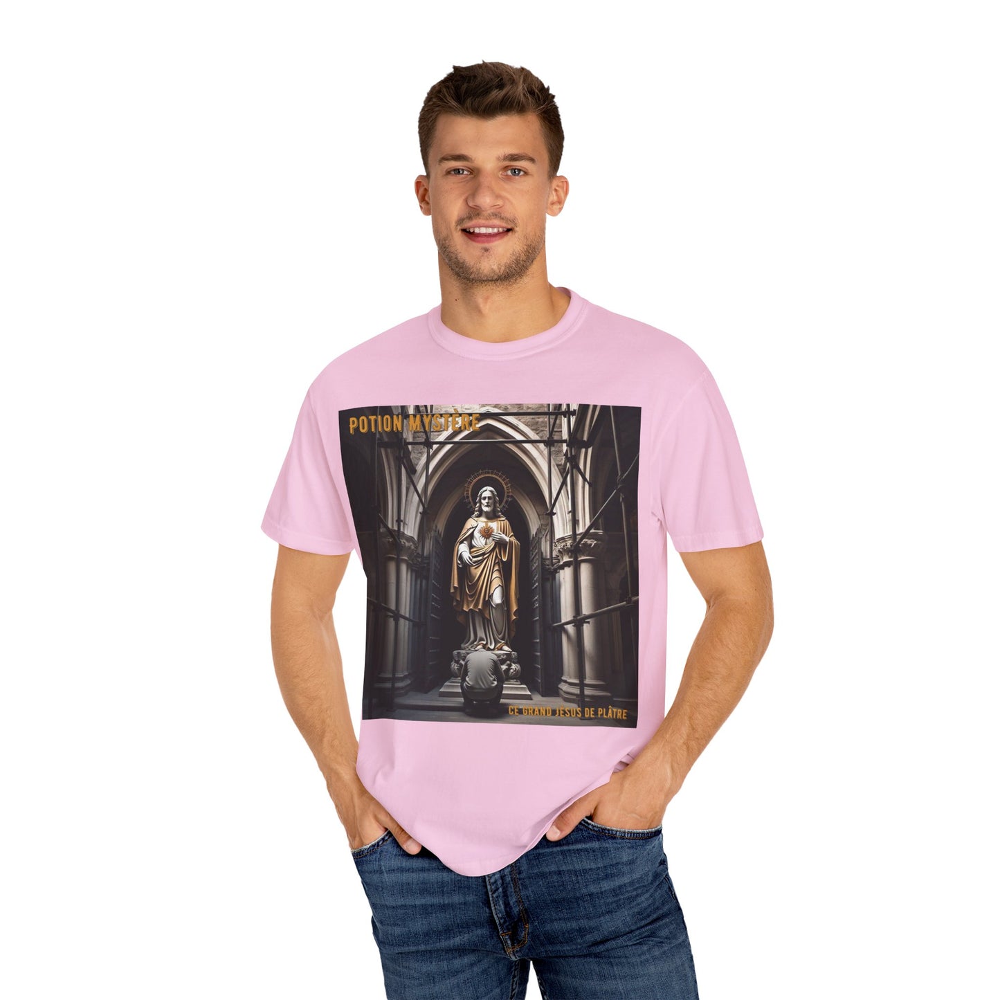 Mystical Potion Jesus Statue T-Shirt - Unisex, Relaxed Fit, Perfect for Festivals, Gifts, Everyday Wear, Unique Art Design
