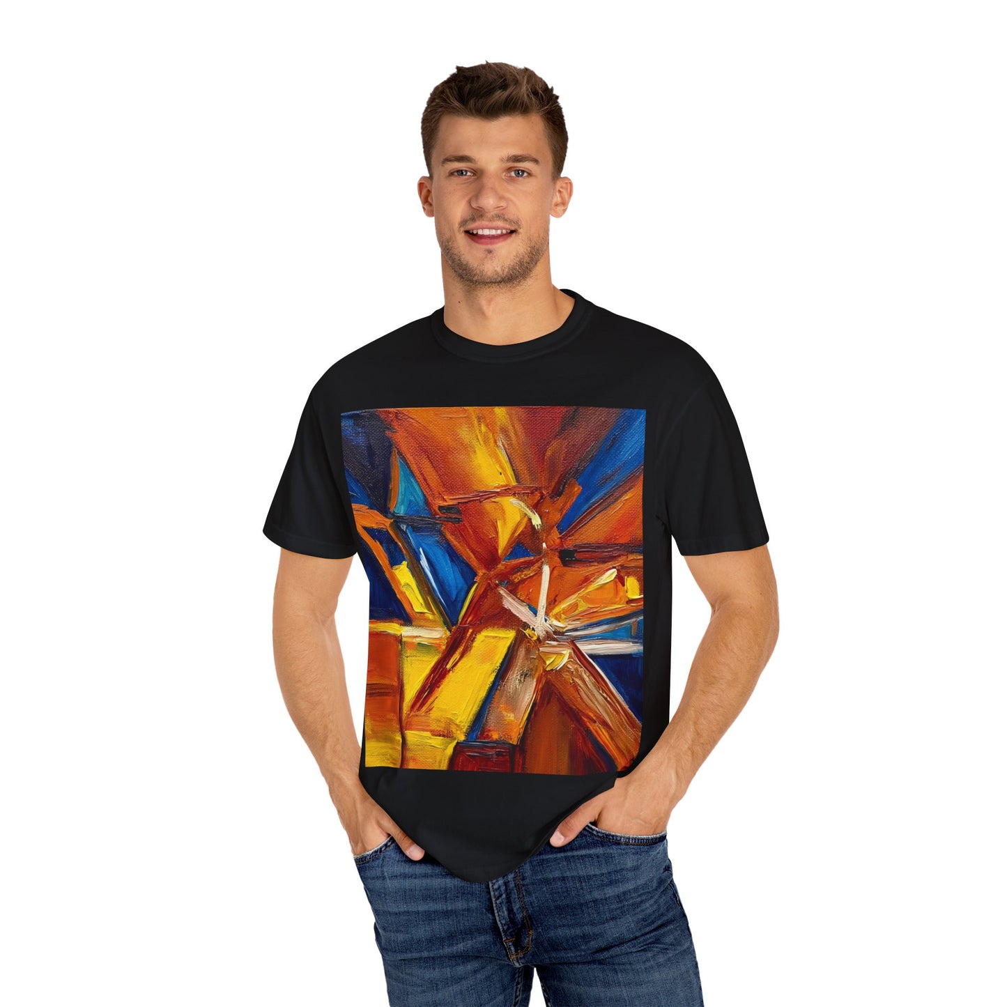 Vibrant Abstract Art T-shirt, Unisex Garment-Dyed Tee, Colorful Graphic Shirt, Stylish Artwear, Unique Gift Idea for Art Lovers
