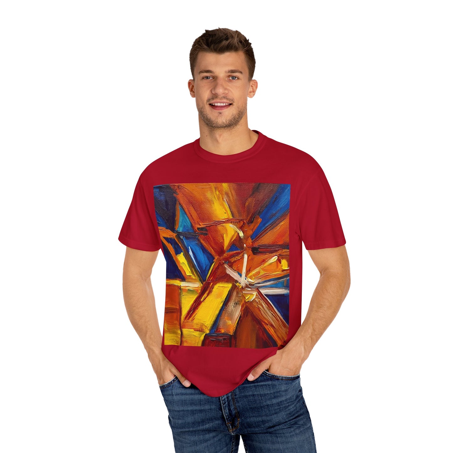 Vibrant Abstract Art T-shirt, Unisex Garment-Dyed Tee, Colorful Graphic Shirt, Stylish Artwear, Unique Gift Idea for Art Lovers