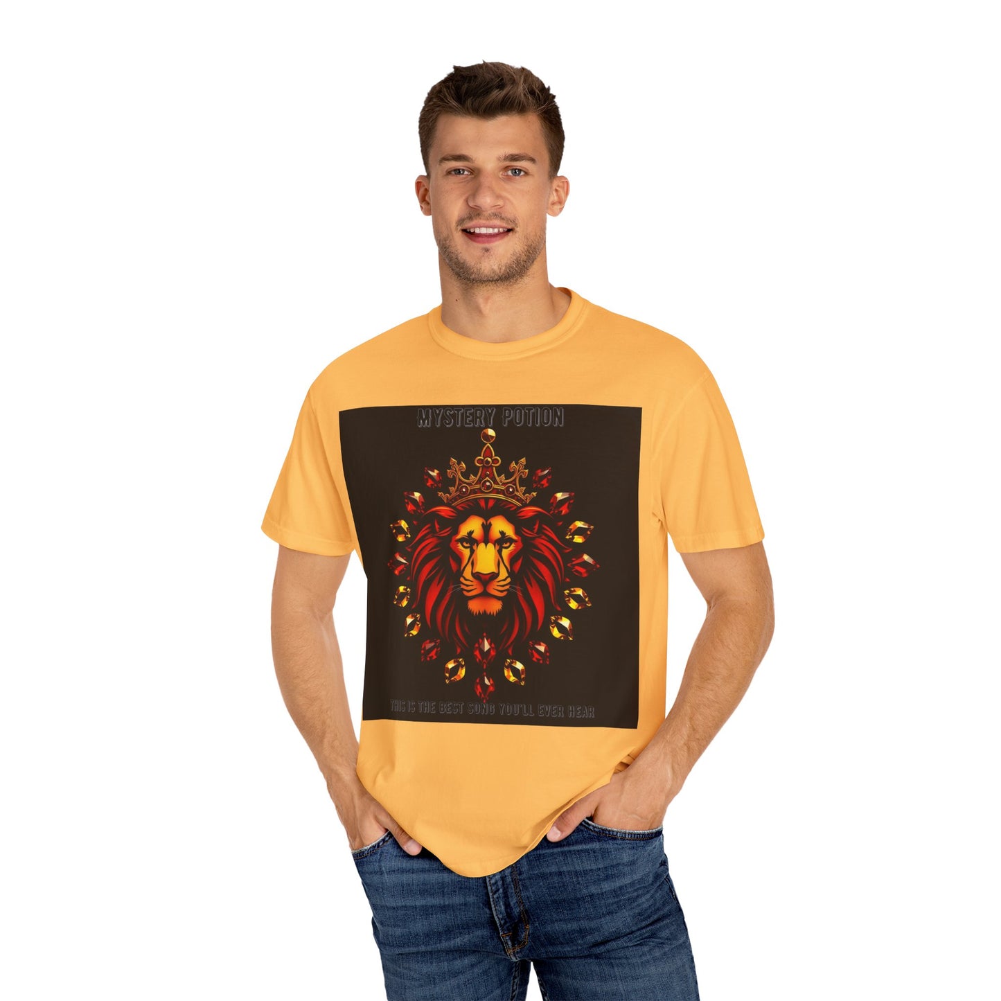 'This Is The Best Song You'll Ever Hear' by Mystery Potion, Bold Graphic Royal Lion T-Shirt, Unisex Tee, Streetwear Style, Gift for Lion Lovers, Perfect for Casual Outings, Unique Clothing