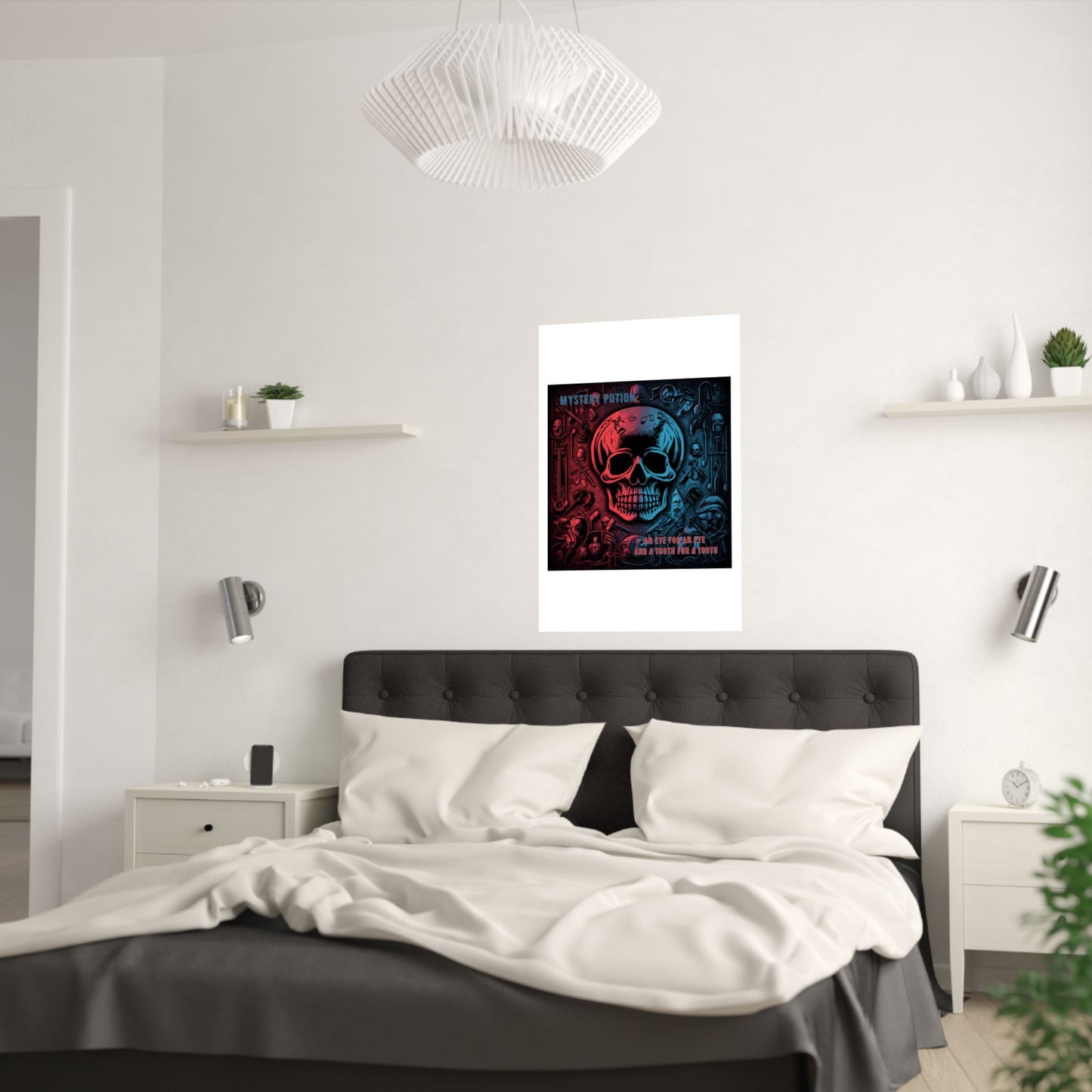 Mystical Skull Satin Poster, Edgy Art Print, Gothic Wall Decor, Unique Gift for Halloween, Dark Academia Aesthetic