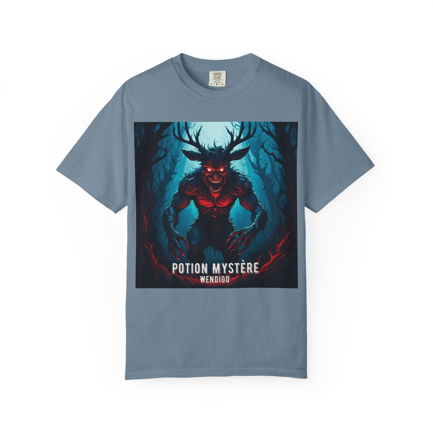 Mystical Wendigo T-Shirt, Unisex Garment-Dyed Tee, Potion Mystère Shirt, Halloween Apparel, Unique Graphic Tee