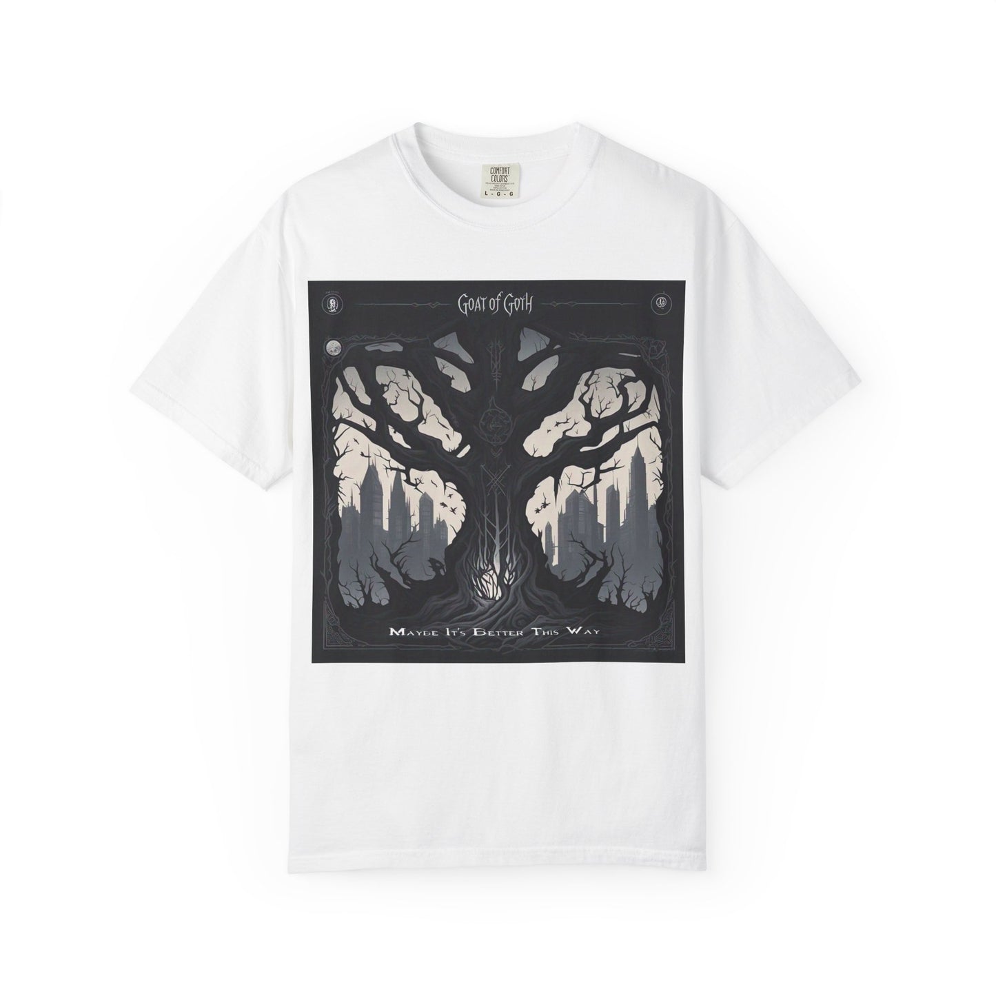 Gothic Tree T-Shirt, GOAT of Goth Unisex Cotton Tee for Nature Lovers, Unique Graphic Tee, Perfect for Festivals, Gift for Adventurers, Eco-Friendly Wear
