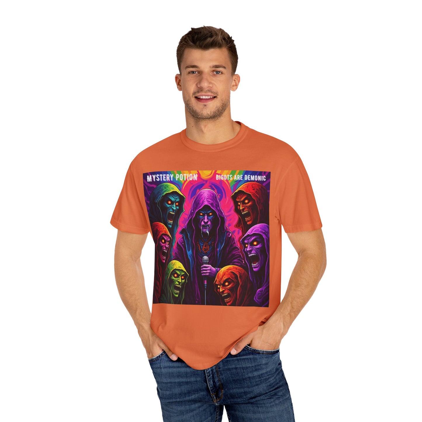 Mystery Potion Graphic Tee | Unisex Halloween T-shirt, Spooky Gift, "Bigots Are Demonic" Graphic Shirt, Witchy Apparel, Unique Casual Wear