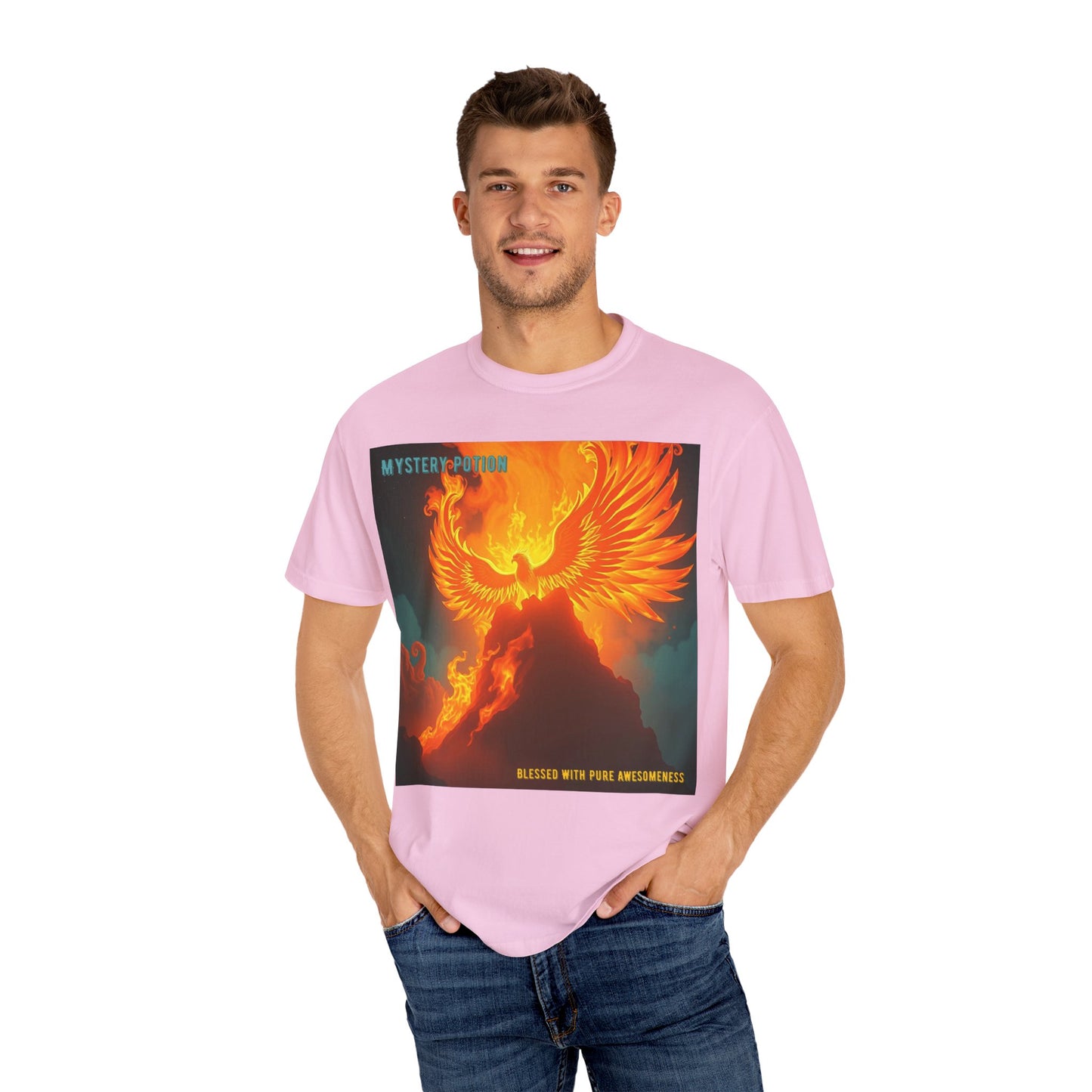 'Blessed With Pure Awesomeness' Mystery Phoenix Graphic Unisex T-shirt, Cool Casual Wear, Unique Gift for Nature Lovers, Birthday, Summer Event, Spiritual Design