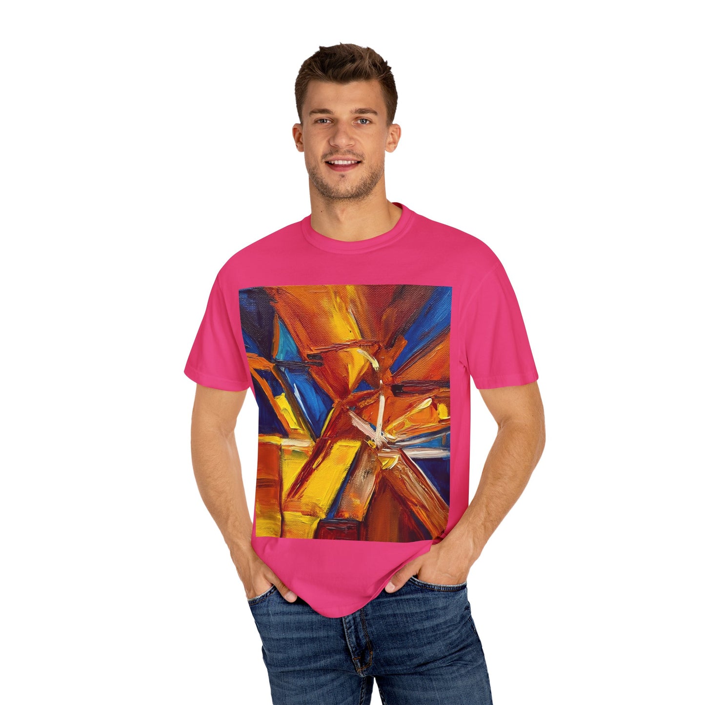 Vibrant Abstract Art T-shirt, Unisex Garment-Dyed Tee, Colorful Graphic Shirt, Stylish Artwear, Unique Gift Idea for Art Lovers