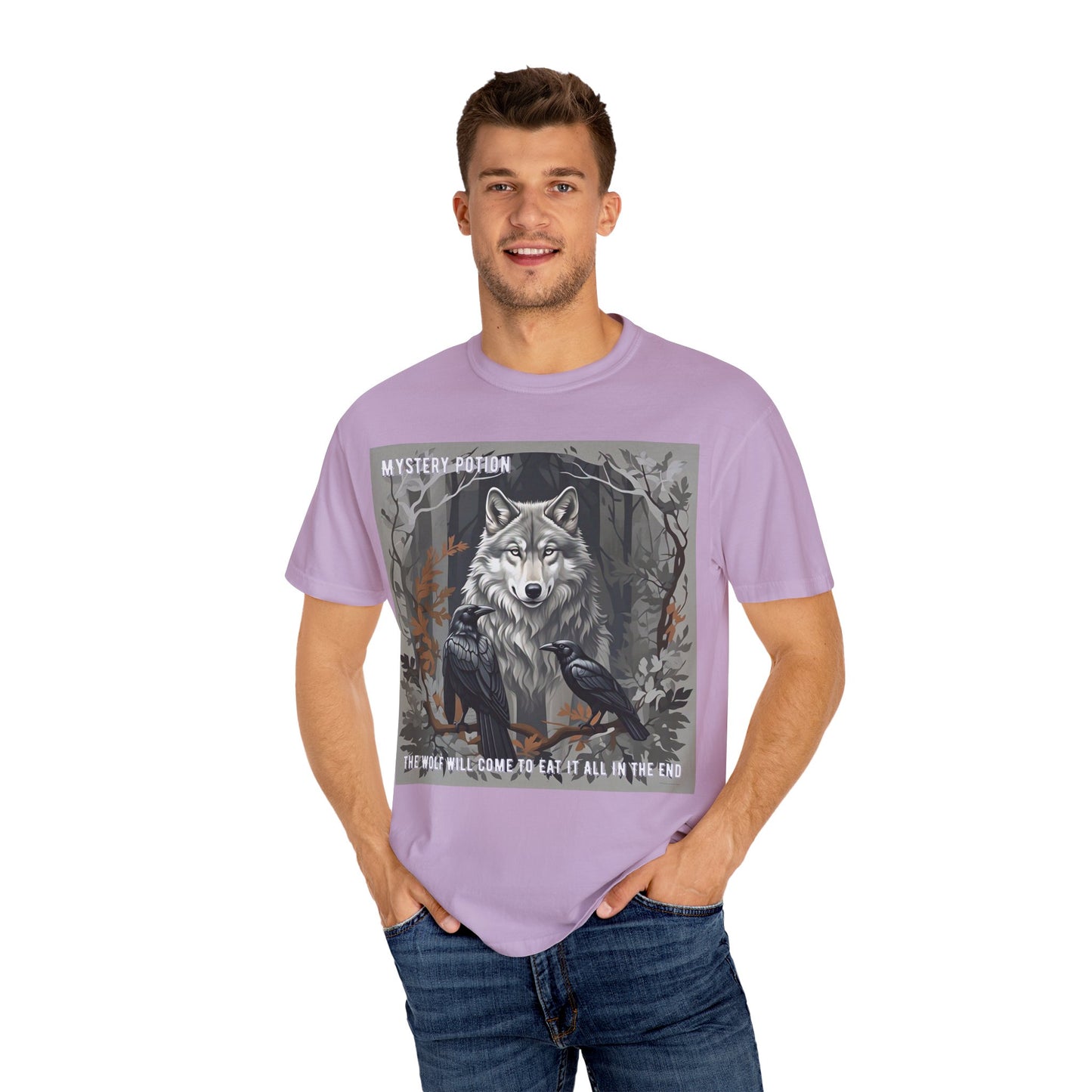 'The Wolf Will Come To Eat It All In The End' by Mystery Potion, Unisex T-Shirt, Edgy Graphic Tee, Animal Lover Gift, Fantasy Shirt, Halloween Apparel, Unique Graphic Shirt
