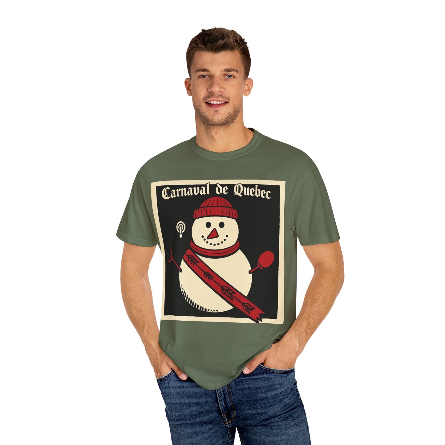 Quebec Carnaval Vintage Snowman Biker Lore Rocker T-Shirt, Cozy Winter Apparel, Unisex Snowman Graphic Tee, Festive Celebration Shirt, Winter Holiday Gift