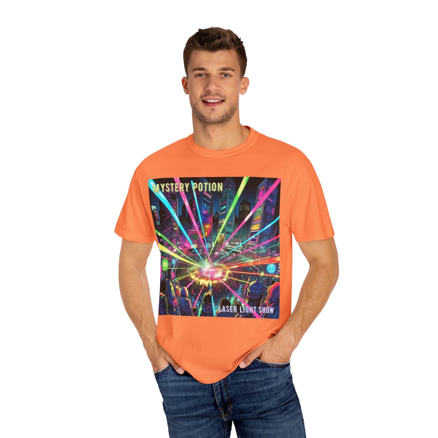 Mystery Potion Laser Light Show Tee, Unisex Graphic T-Shirt, Festival Wear, Concert Shirt, Party Outfit, Colorful Apparel