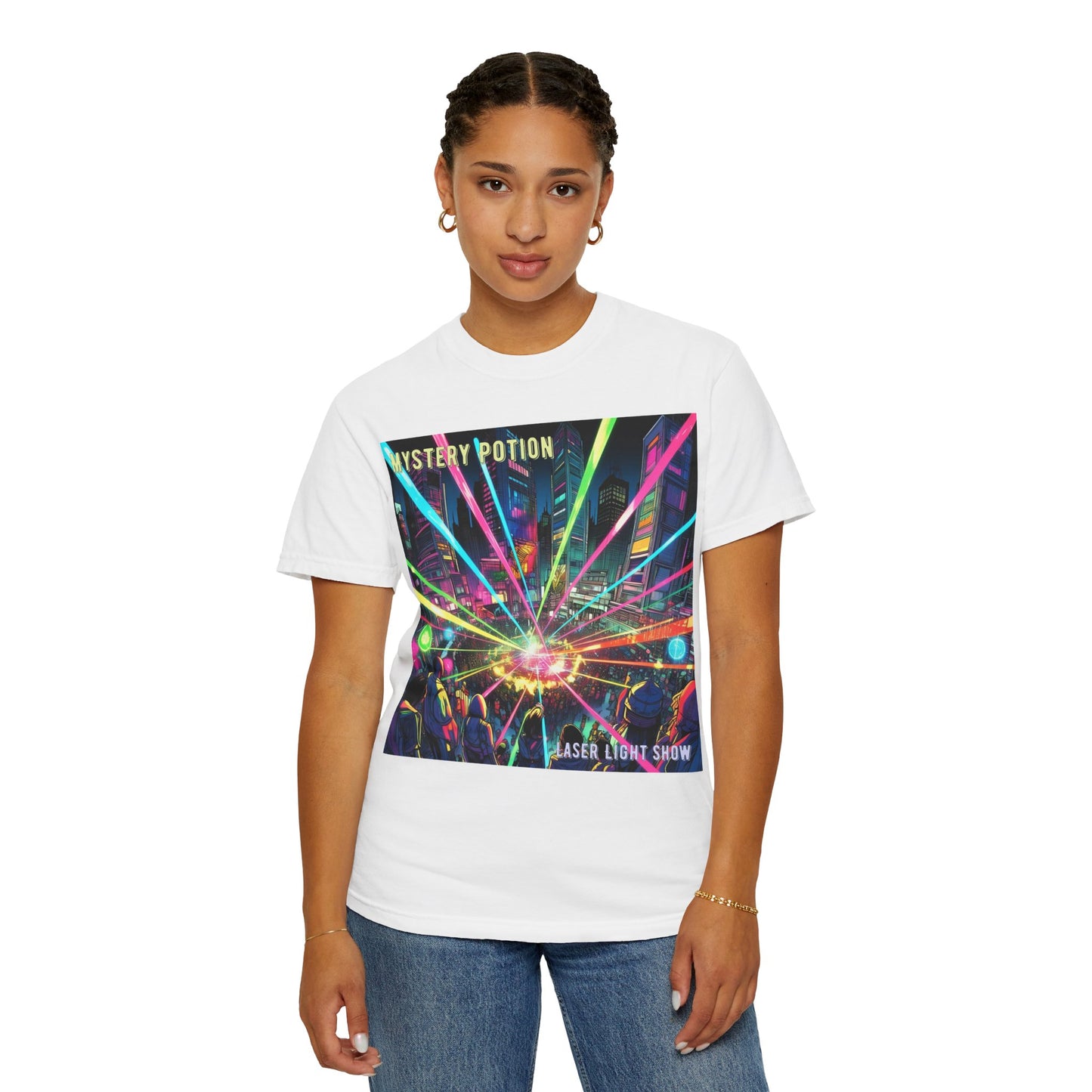 Mystery Potion Laser Light Show Tee, Unisex Graphic T-Shirt, Festival Wear, Concert Shirt, Party Outfit, Colorful Apparel