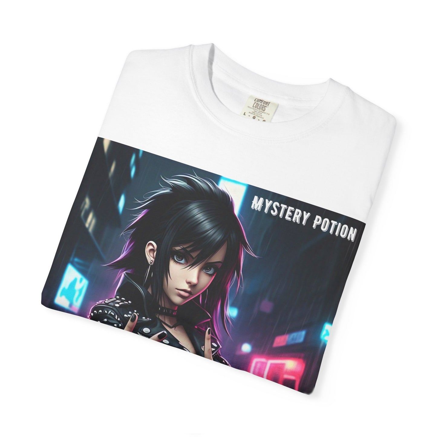 'Gibberish' by Mystery Potion, Cyberpunk Manga Graphic T-Shirt, Edgy Streetwear, Unisex Tee, Vintage Look, Gaming Style, Art Lover Gift