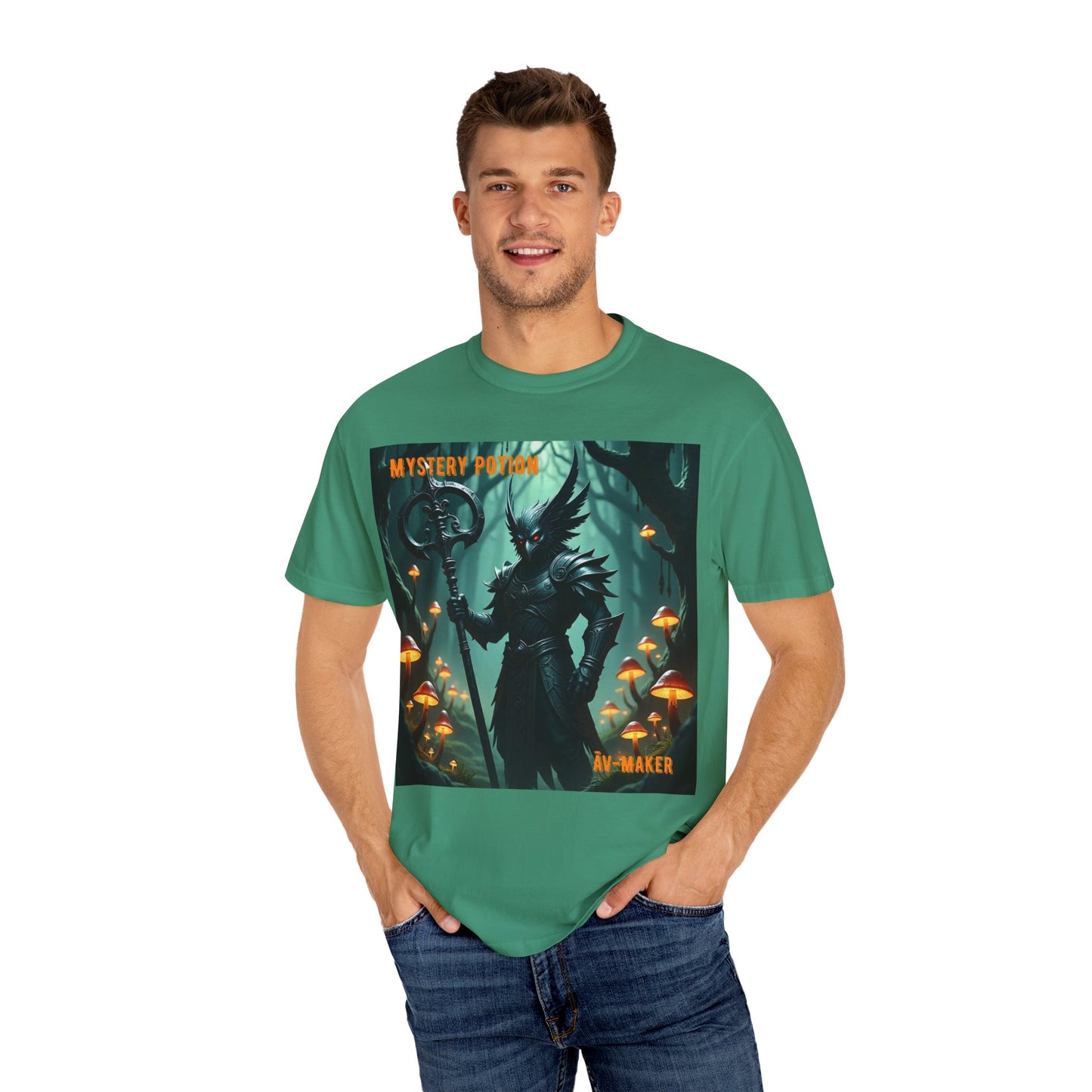Mystical Āv-Maker Unisex Garment-Dyed T-shirt, Fantasy Apparel, Gift for Gamers, Witchy T-shirt, Mystery Potion Design, Unisex Tee