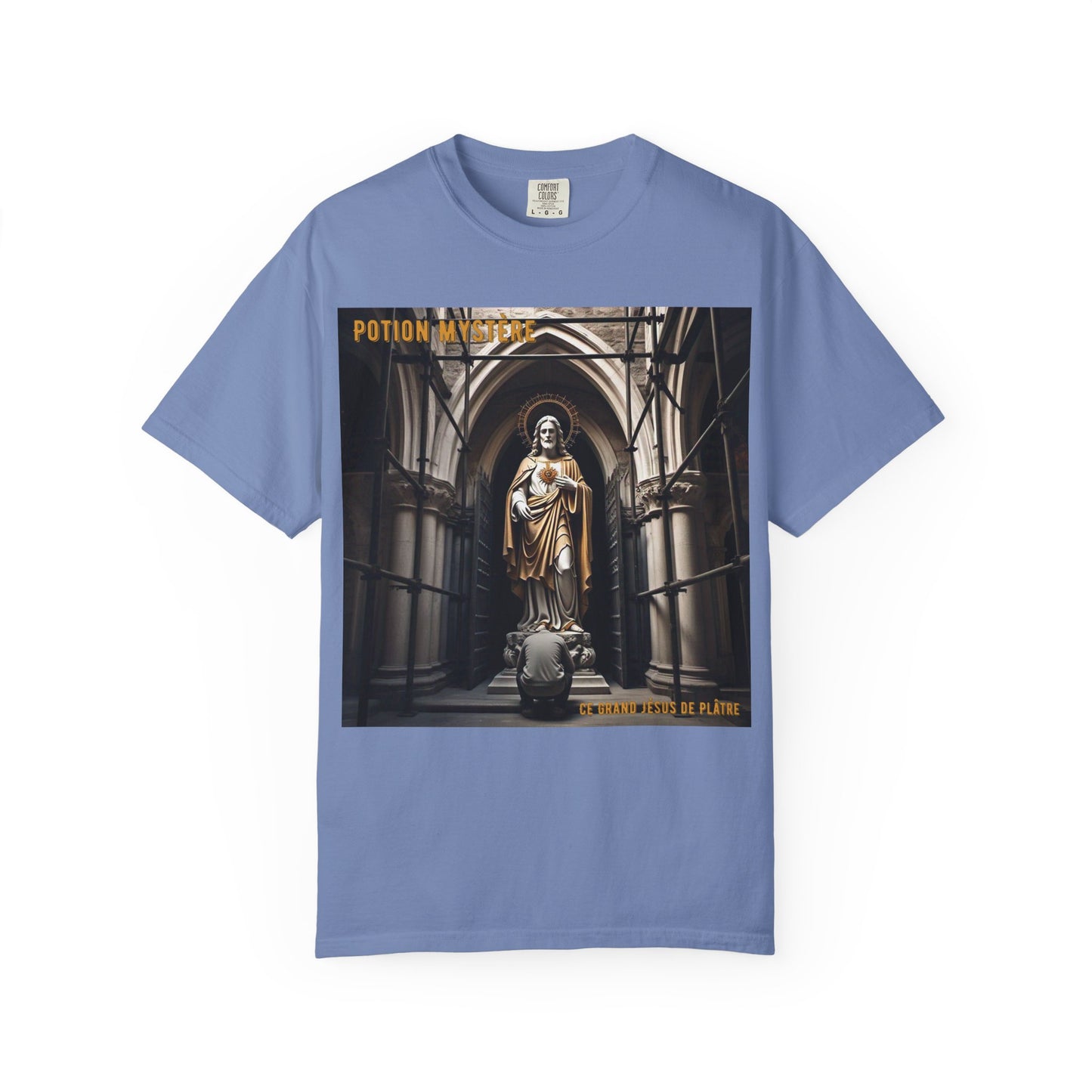 Mystical Potion Jesus Statue T-Shirt - Unisex, Relaxed Fit, Perfect for Festivals, Gifts, Everyday Wear, Unique Art Design
