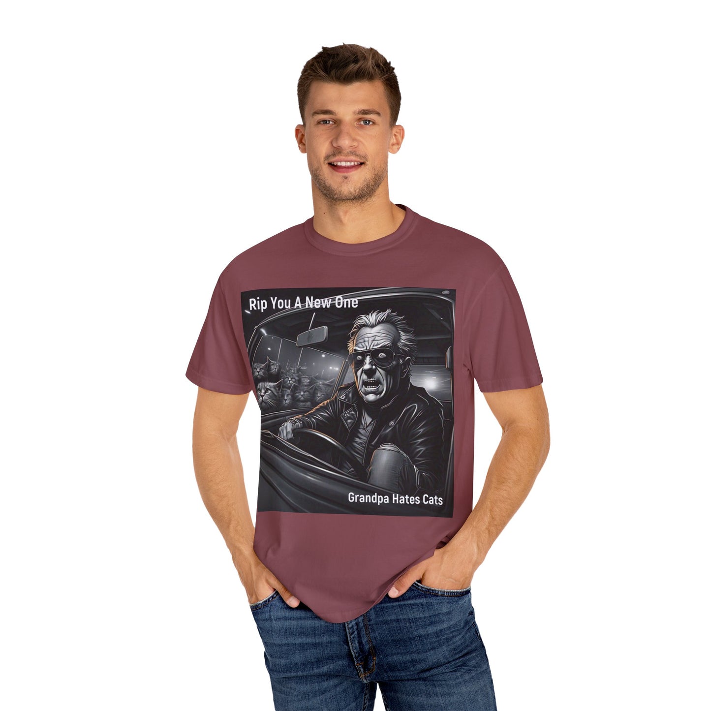 'Grandpa Hates Cats' by Rip You A New One, Humorous Cat Lover T-shirt, Vintage Graphic Tee Shirt, Funny Gift for Cat Owners, Unisex Casual Wear