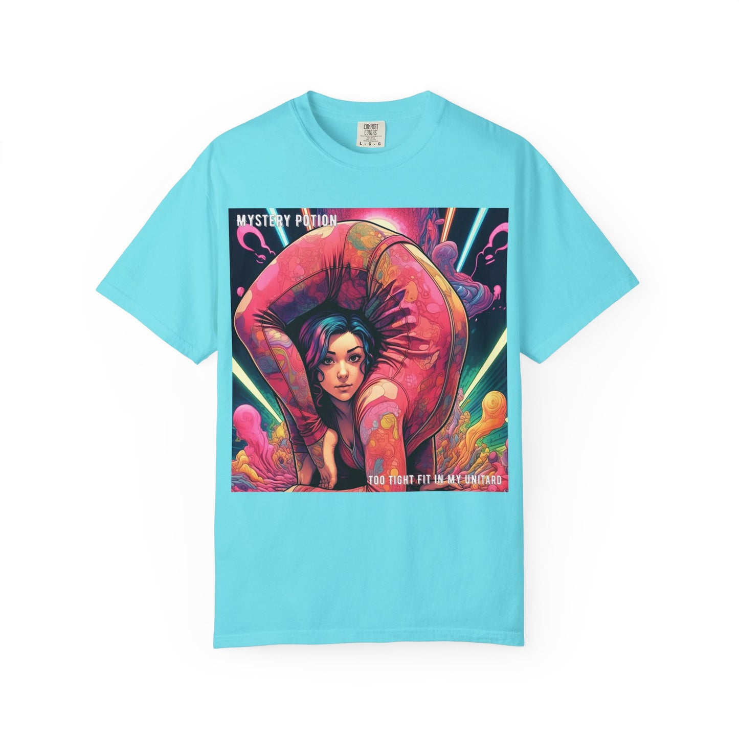 Mystery Potion Extreme Yoga Pose Unisex Garment-Dyed T-shirt, Artistic Tee, Vibrant Graphic Shirt, Unique Gift, Festival Wear, Comfortable Casual Top