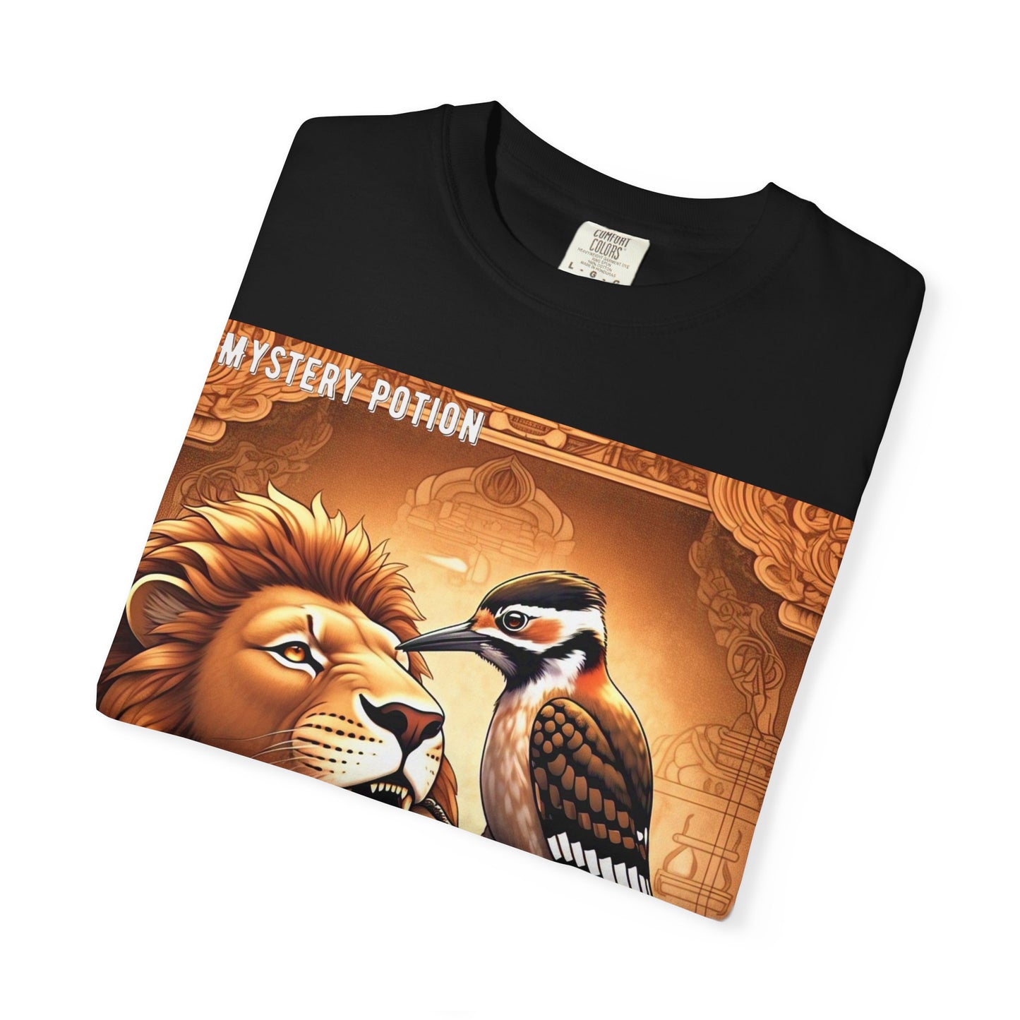 Mystical Lion & Bird T-Shirt | Unique Graphic Tee, Unisex Apparel, Gift for Nature Lovers, Bohemian Style, Festival Wear