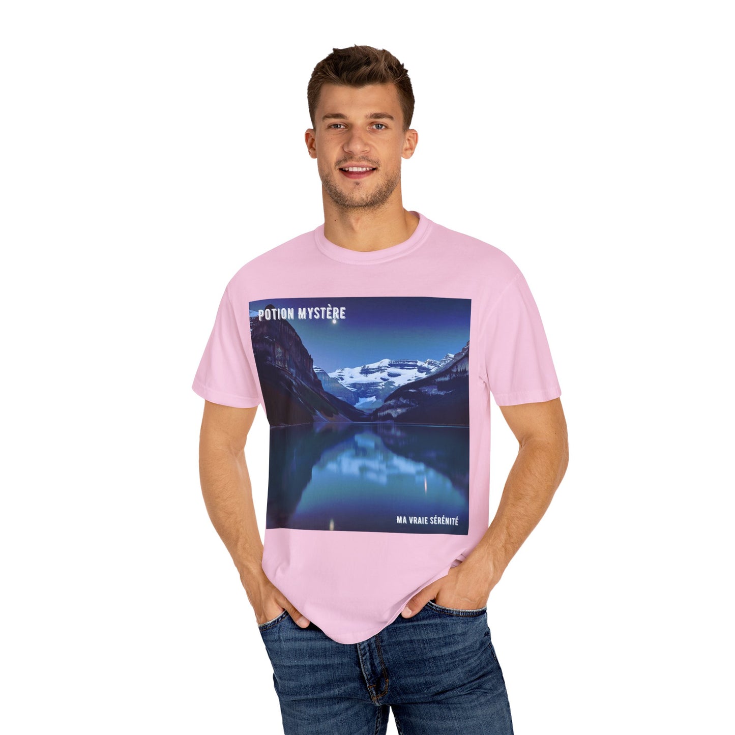 Mystical Lake Louise T-Shirt, Unisex Garment-Dyed Tee, Nature Lover Gift, Serenity in Adventure Apparel, Travel Fashion, Cool Summer Shirt