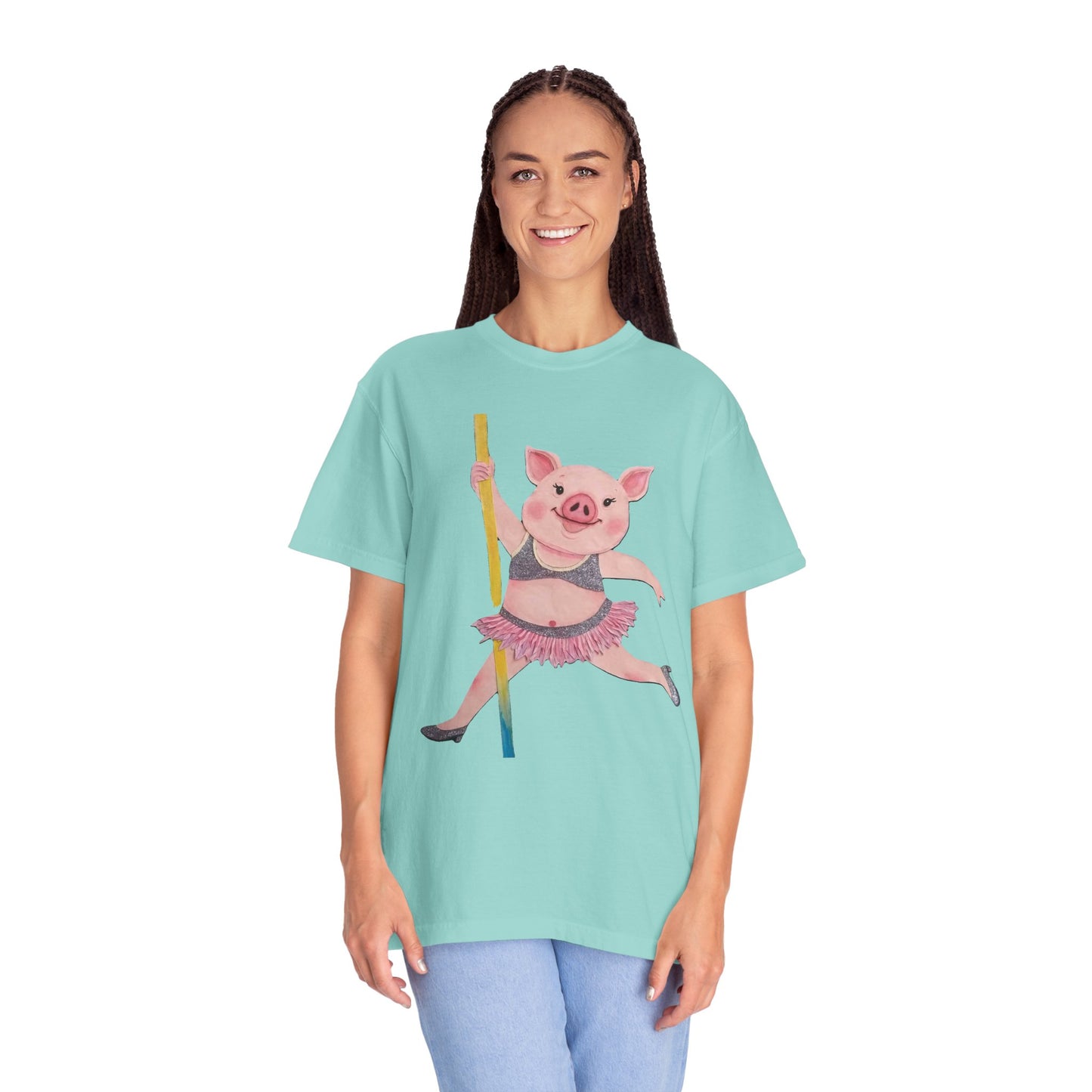 'Playful Pig' T-Shirt, Fun Graphic Tee, Animal Lover Gift, Unique Apparel, Funny T-Shirt, Cute Pig Shirt, Pole-Dancers and Pole Dancing Pig.