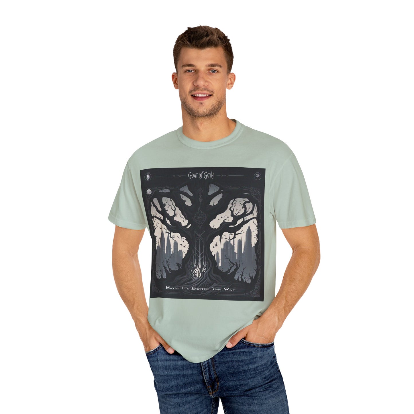 Gothic Tree T-Shirt, GOAT of Goth Unisex Cotton Tee for Nature Lovers, Unique Graphic Tee, Perfect for Festivals, Gift for Adventurers, Eco-Friendly Wear