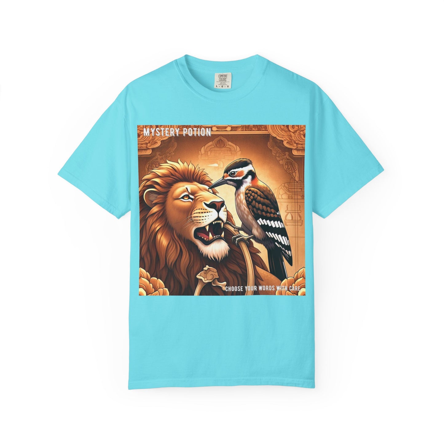 Mystical Lion & Bird T-Shirt | Unique Graphic Tee, Unisex Apparel, Gift for Nature Lovers, Bohemian Style, Festival Wear