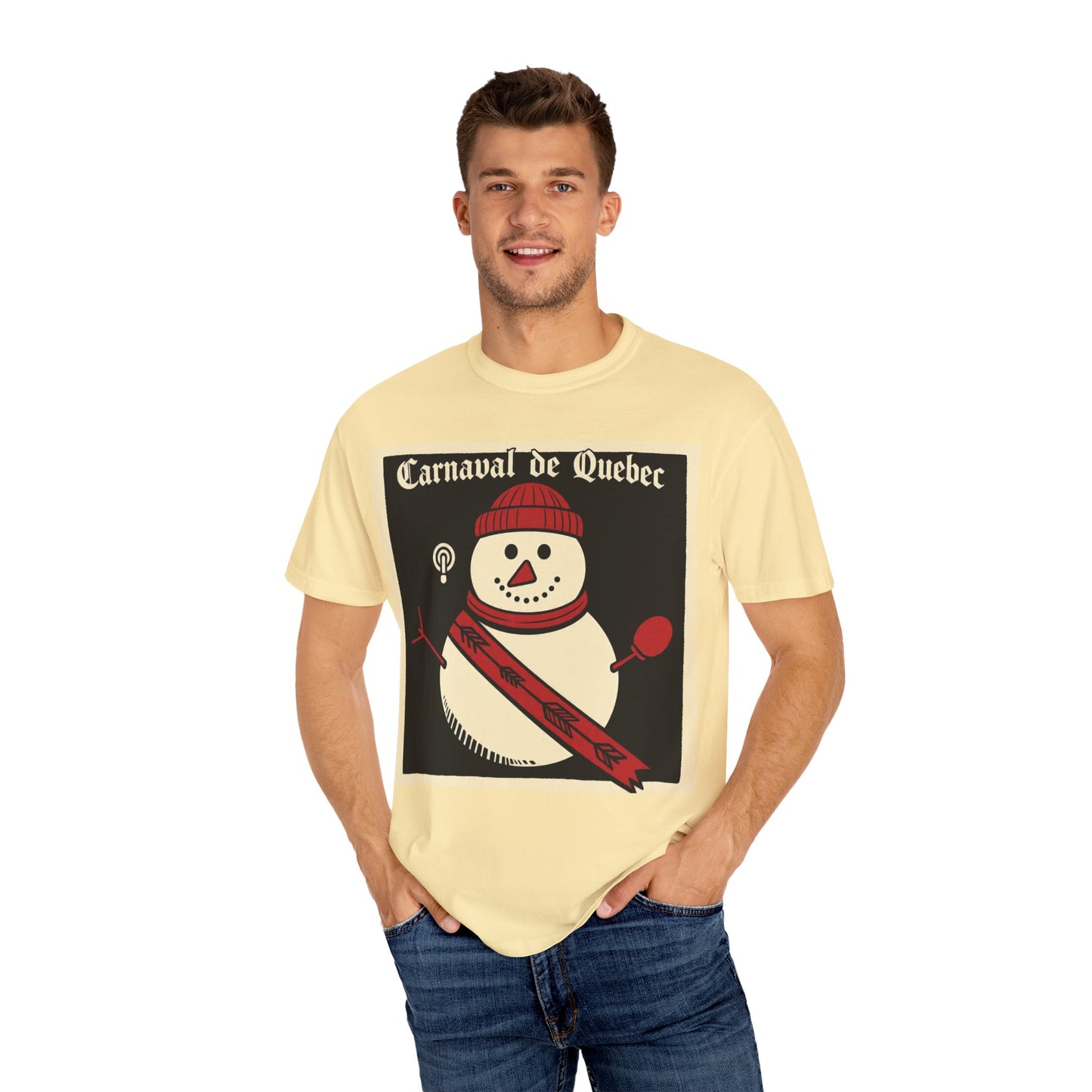Quebec Carnaval Vintage Snowman Biker Lore Rocker T-Shirt, Cozy Winter Apparel, Unisex Snowman Graphic Tee, Festive Celebration Shirt, Winter Holiday Gift