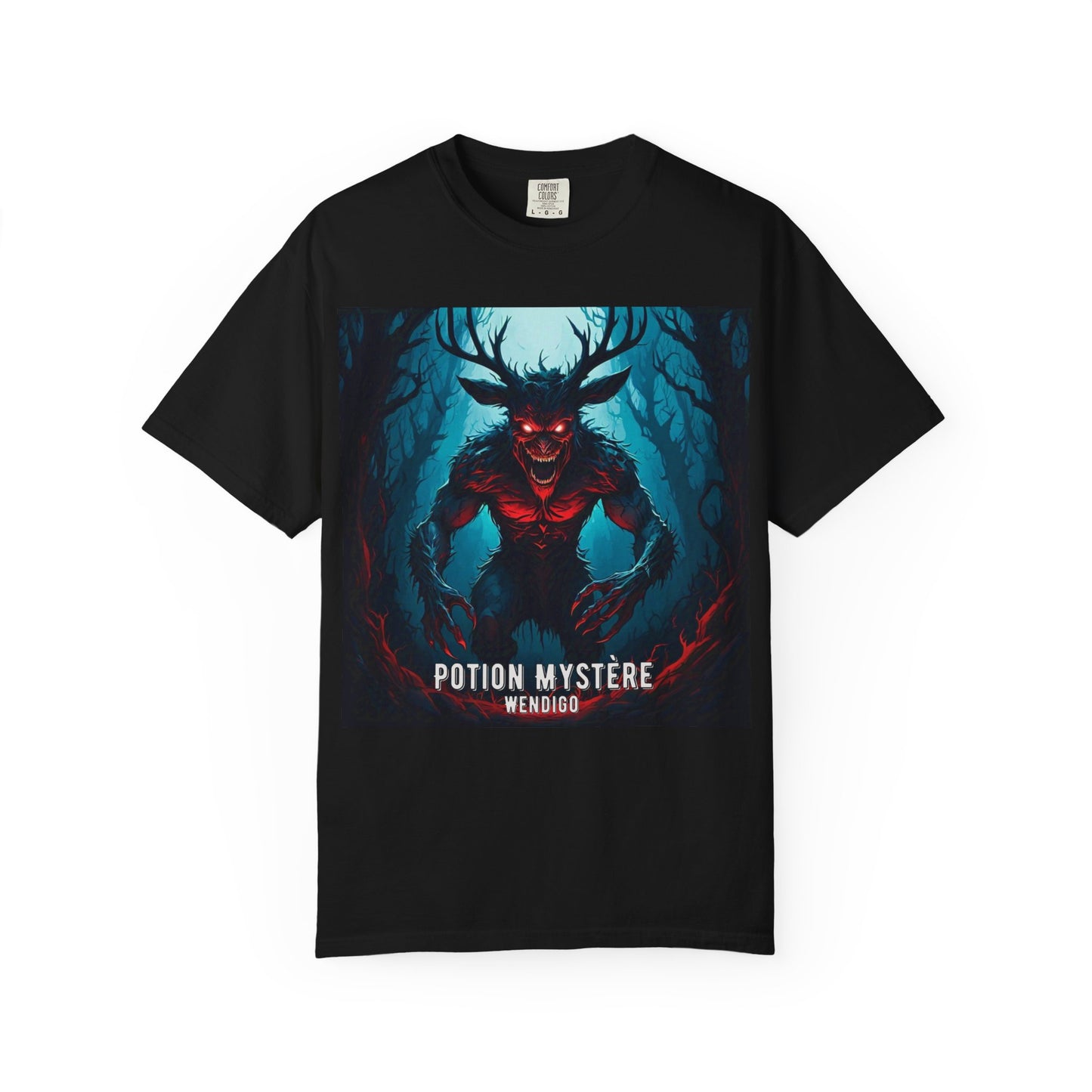 Mystical Wendigo T-Shirt, Unisex Garment-Dyed Tee, Potion Mystère Shirt, Halloween Apparel, Unique Graphic Tee