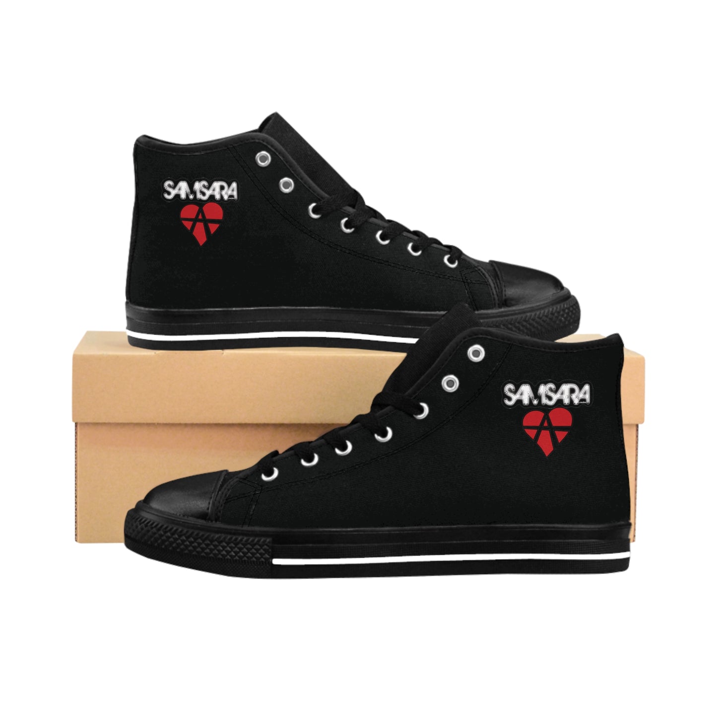 'Samsara Rocks Anarchy Love Logo' Stylish High-Top Sneakers with Heart Design, Unisex Footwear for Everyday Wear, Gifts for Him or Her, Casual Fashion